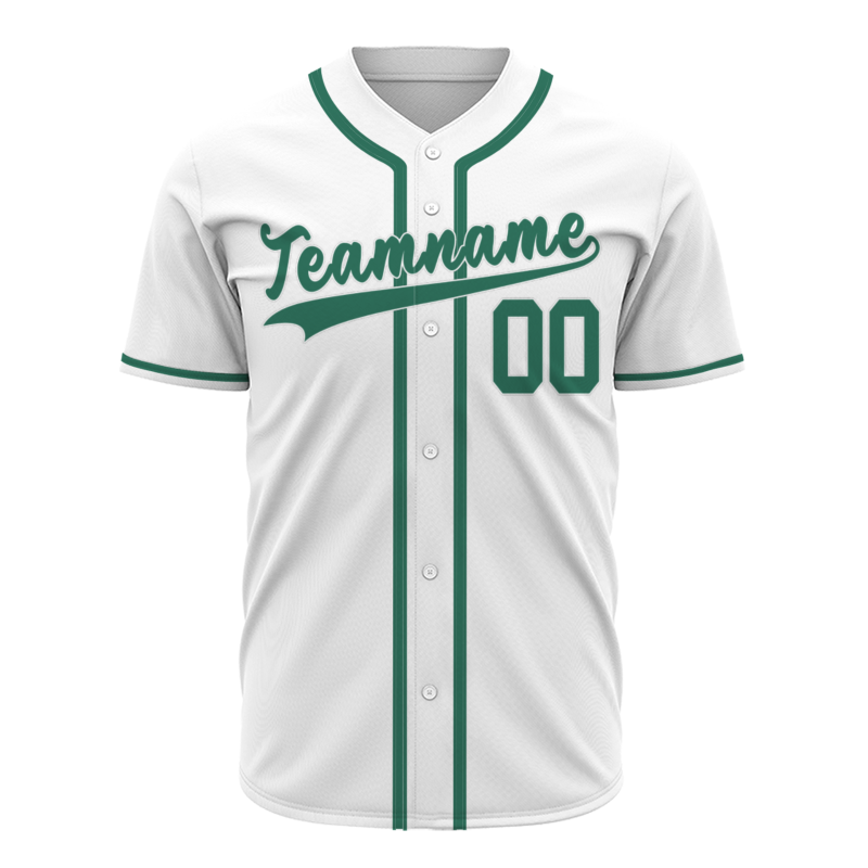 Custom White Green Classic Style Button Down Fashion Design Baseball Jersey
