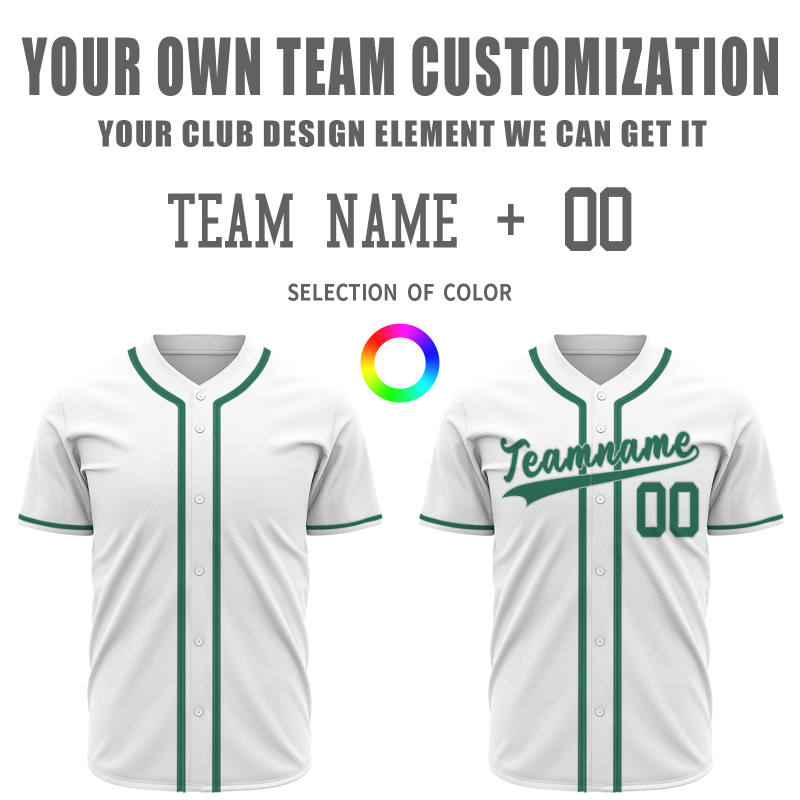 Custom White Green Classic Style Button Down Fashion Design Baseball Jersey
