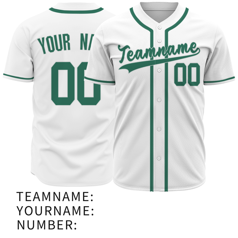Custom White Green Classic Style Button Down Fashion Design Baseball Jersey