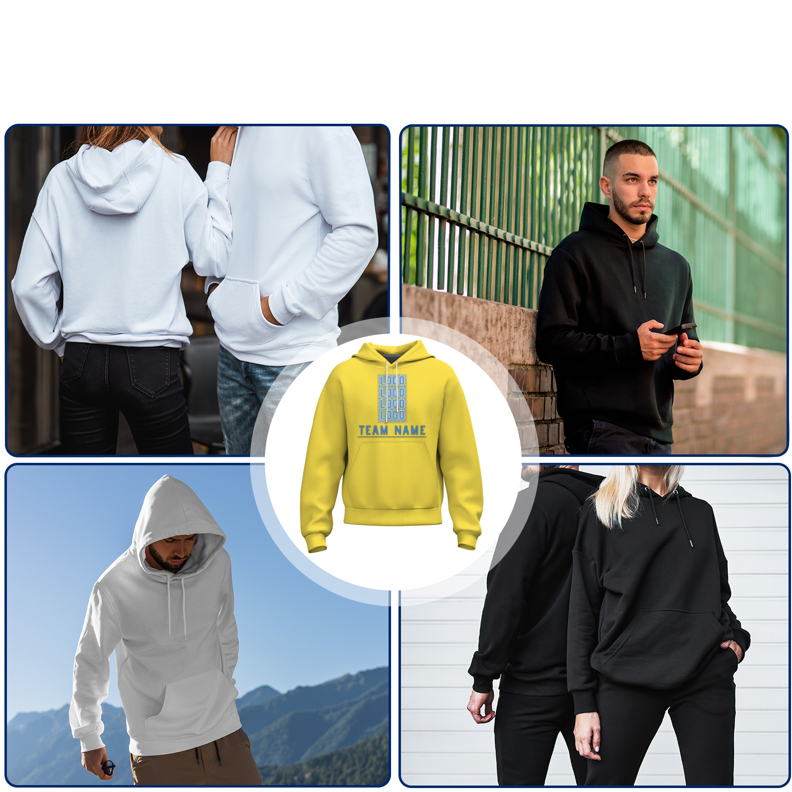 Custom Yellow Cerulean-White Classic Style Personalized Sport Pullover Hoodie