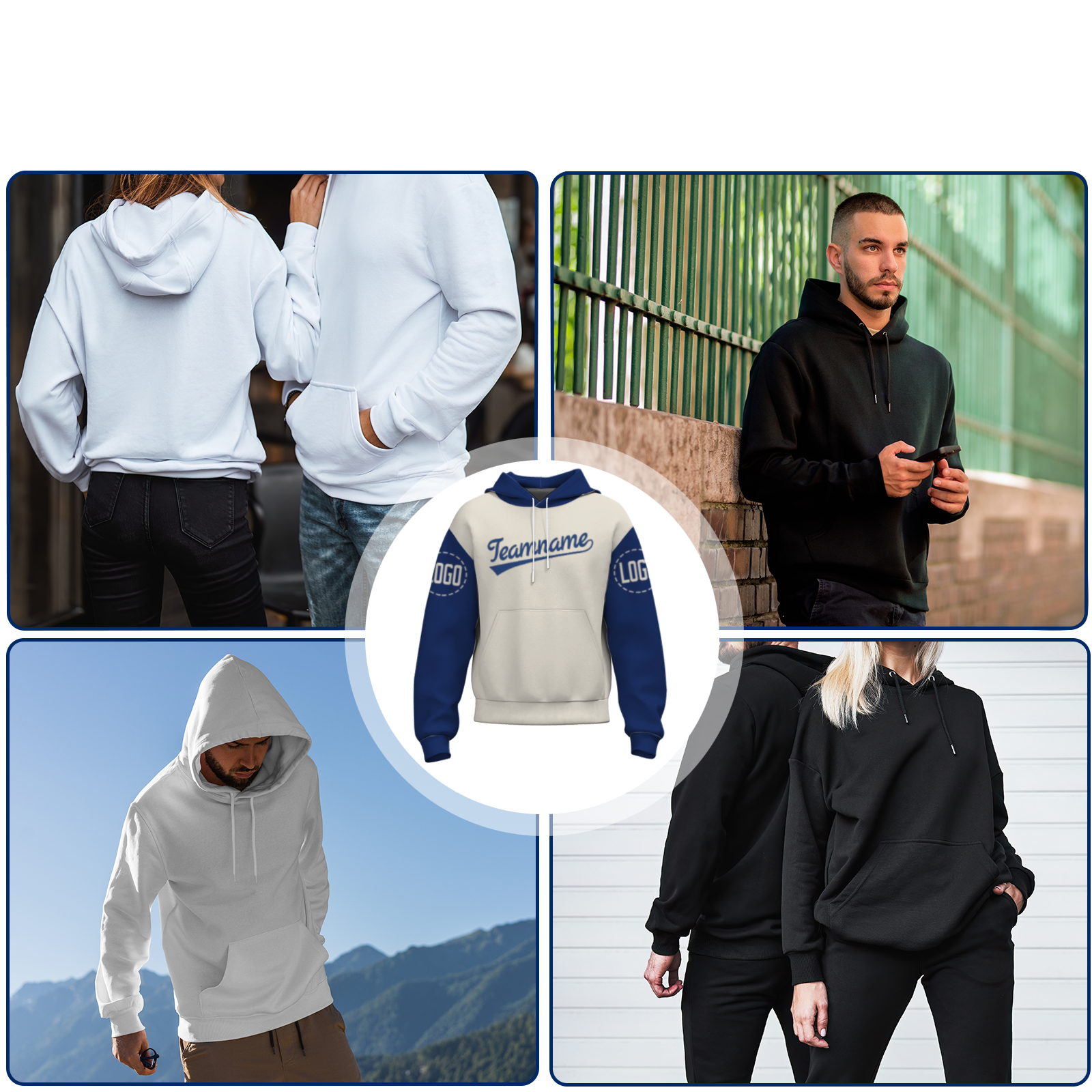 Custom Beige Blue Violet Classic Style Pullover Sport Fashion Hoodie Uniform
