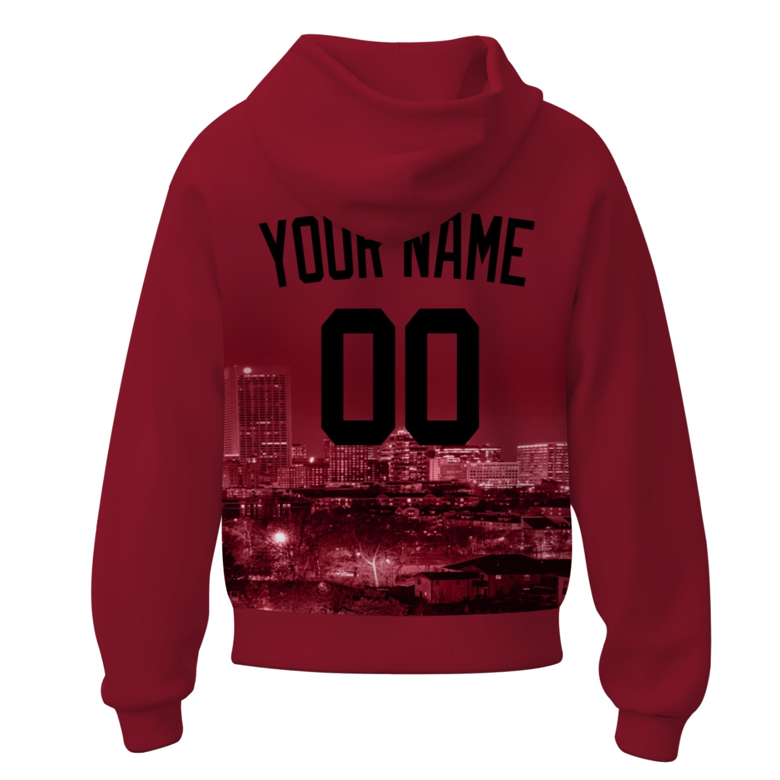 Custom Red Black City Silhouette Style Fashion Athletic Pullover Sweatshirt Hoodie