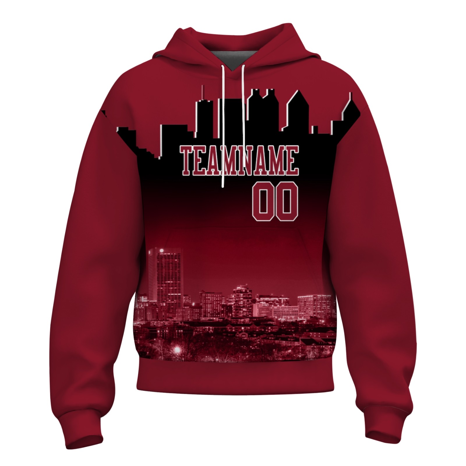 Custom Red Black City Silhouette Style Fashion Athletic Pullover Sweatshirt Hoodie
