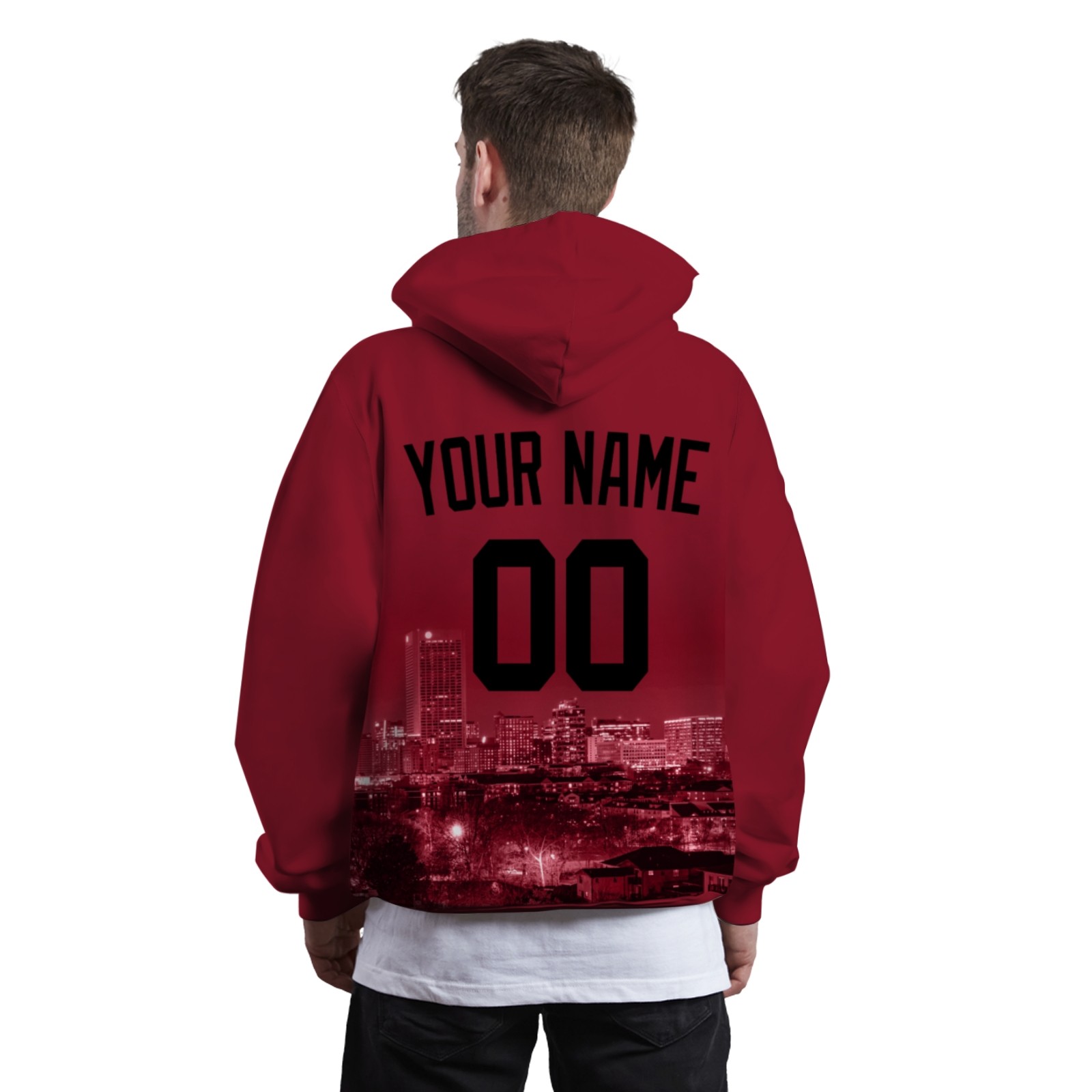 Custom Red Black City Silhouette Style Fashion Athletic Pullover Sweatshirt Hoodie