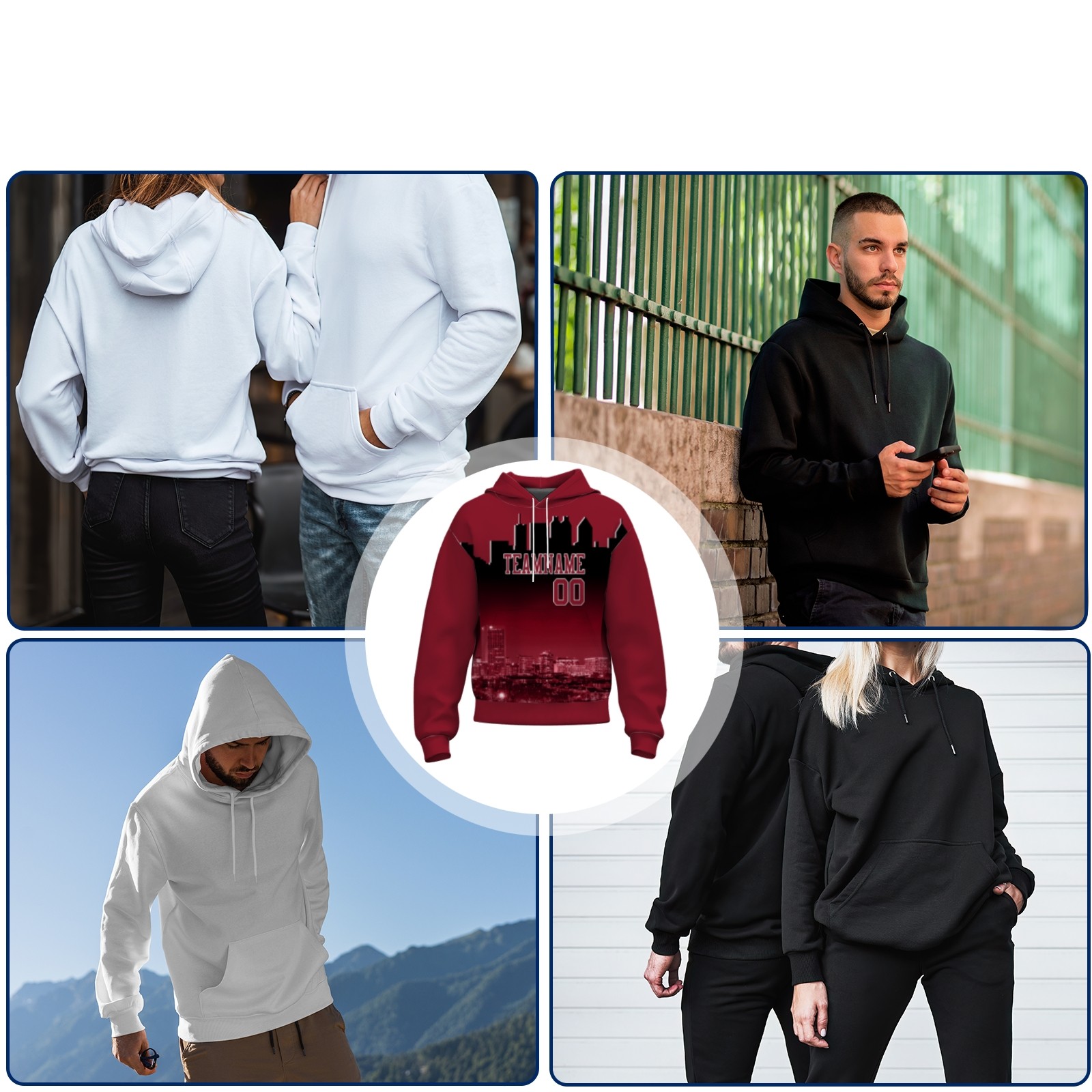 Custom Red Black City Silhouette Style Fashion Athletic Pullover Sweatshirt Hoodie