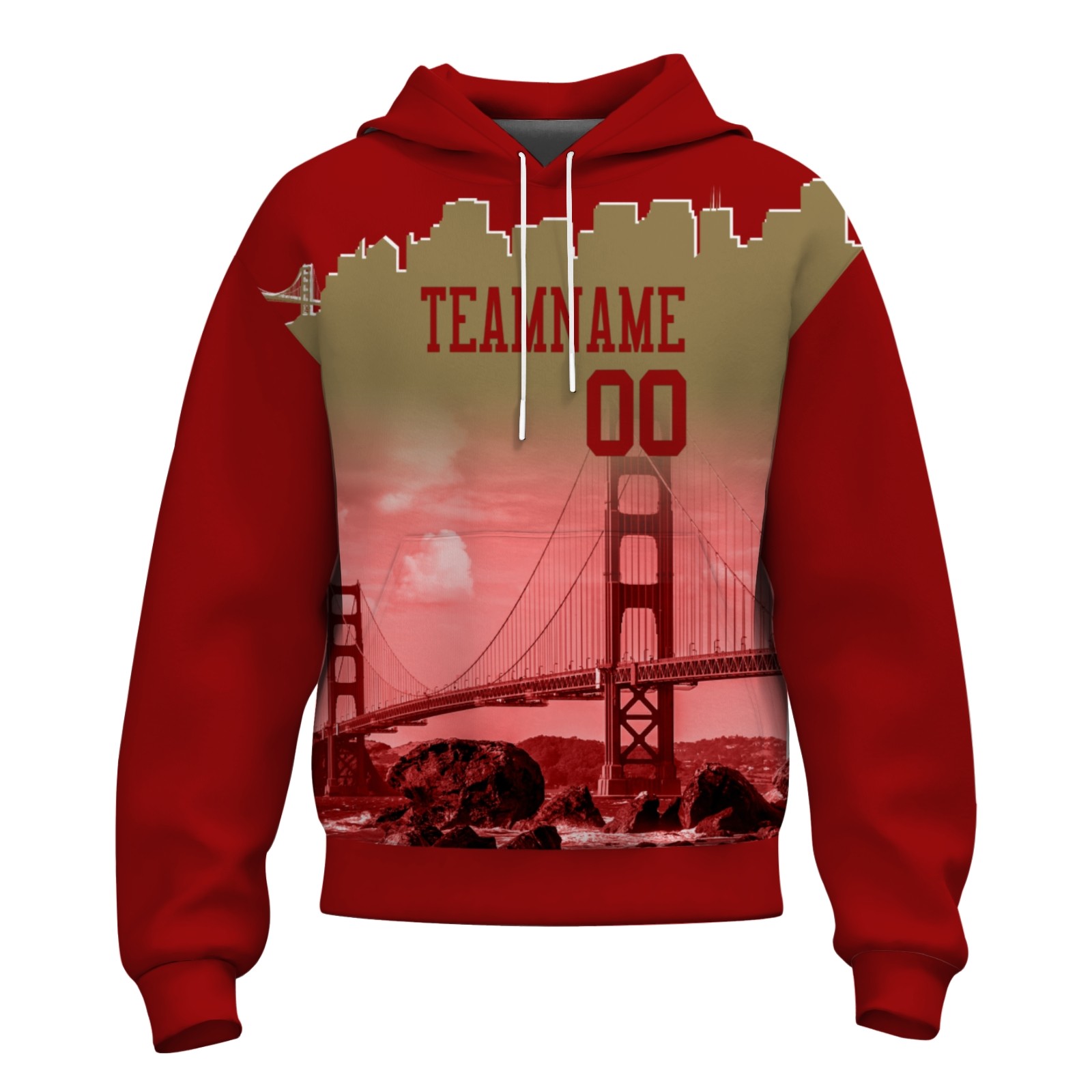 Custom Red Old Gold City Silhouette Style Fashion Athletic Pullover Sweatshirt Hoodie