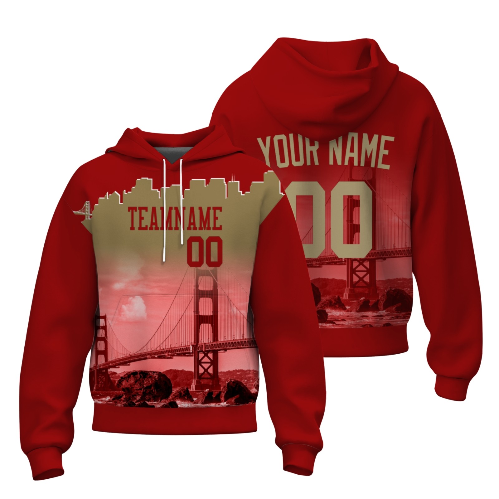 Custom Red Old Gold City Silhouette Style Fashion Athletic Pullover Sweatshirt Hoodie