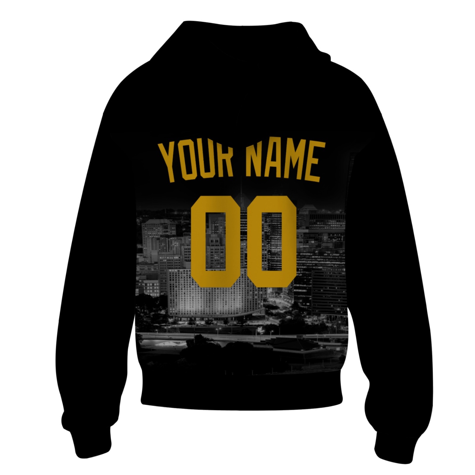 Custom Black Gold City Silhouette Style Fashion Athletic Pullover Sweatshirt Hoodie