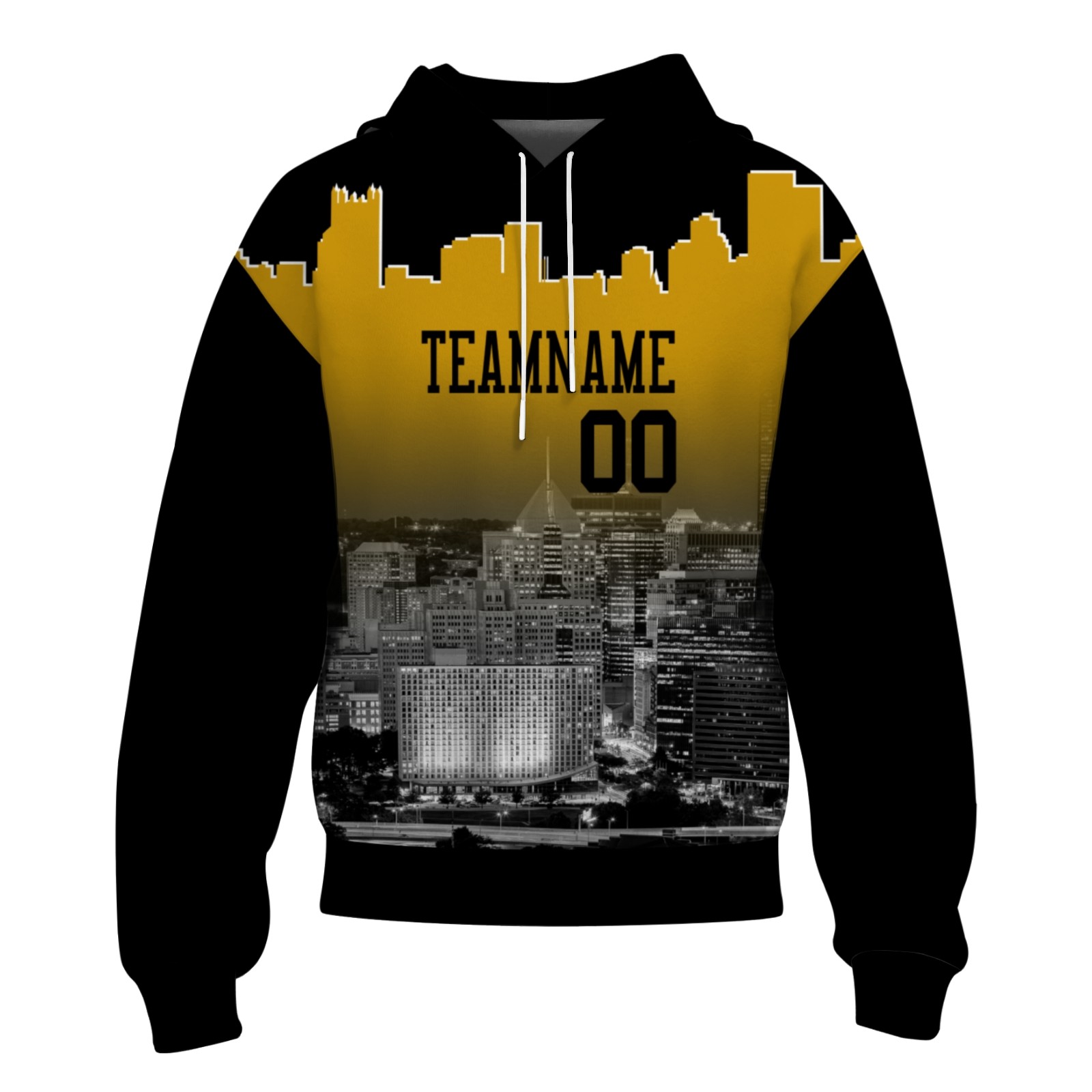 Custom Black Gold City Silhouette Style Fashion Athletic Pullover Sweatshirt Hoodie