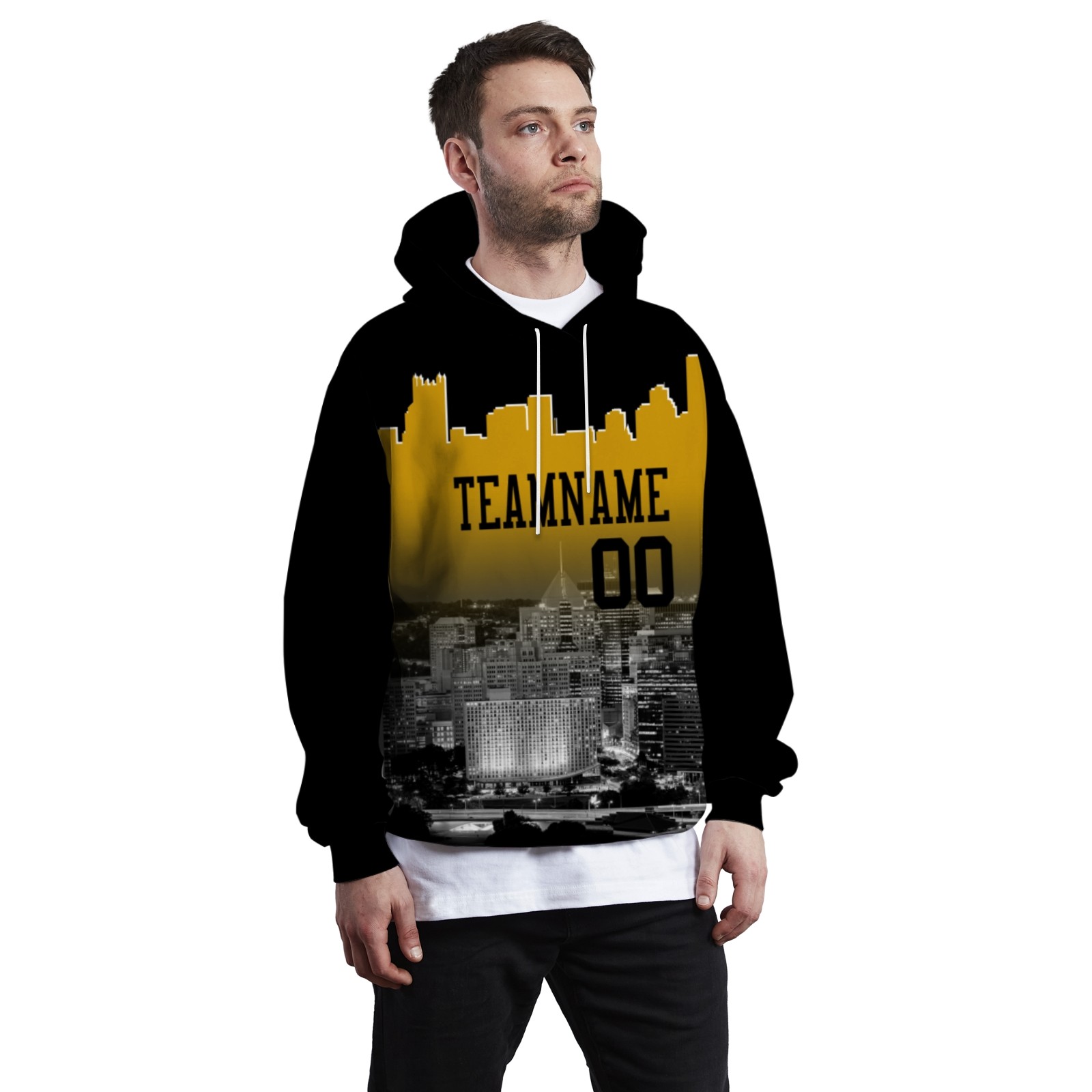 Custom Black Gold City Silhouette Style Fashion Athletic Pullover Sweatshirt Hoodie