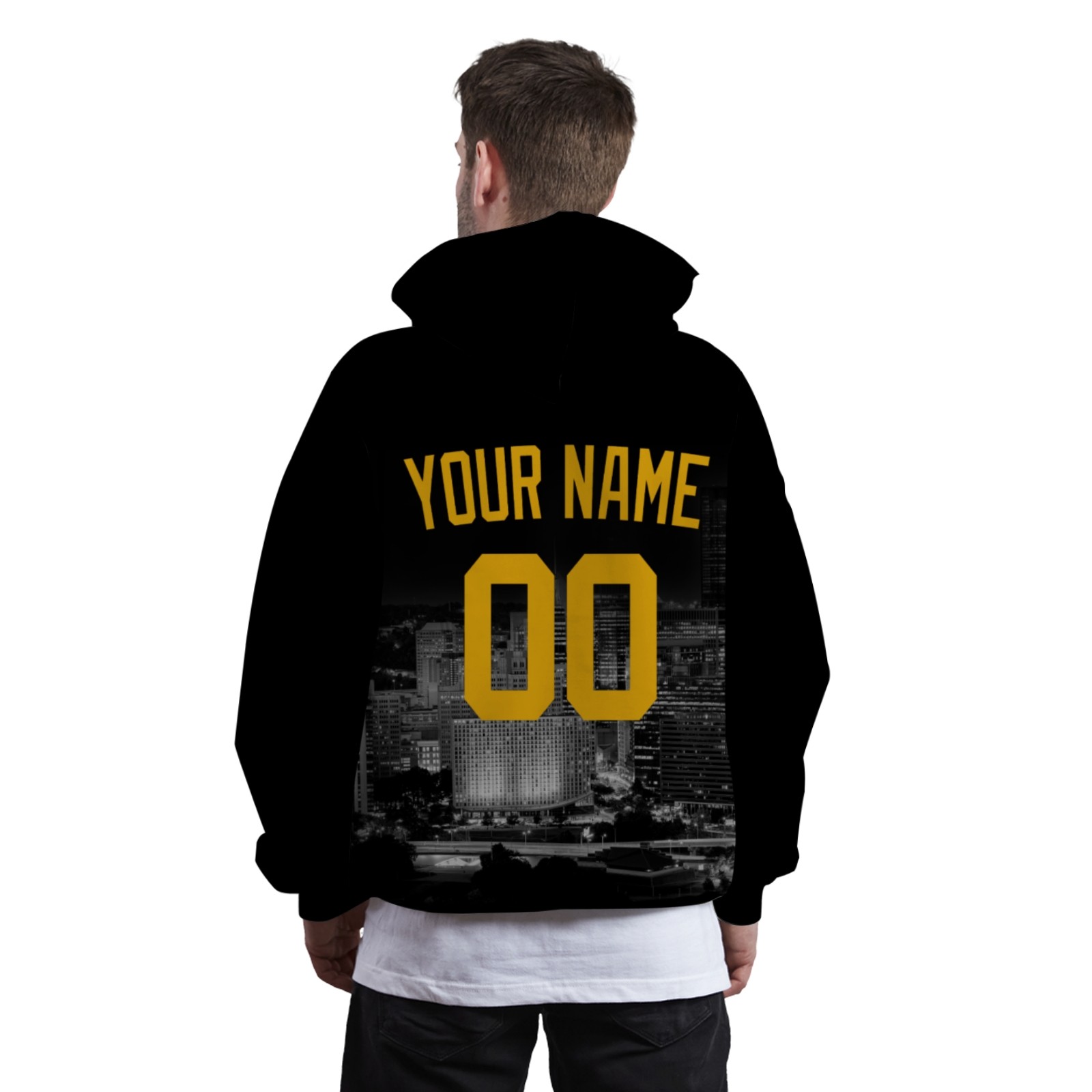 Custom Black Gold City Silhouette Style Fashion Athletic Pullover Sweatshirt Hoodie