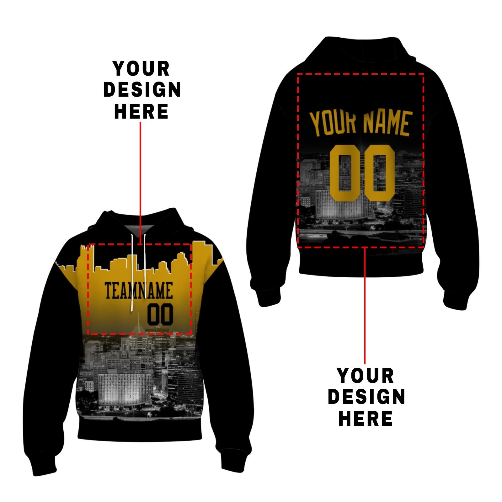 Custom Black Gold City Silhouette Style Fashion Athletic Pullover Sweatshirt Hoodie