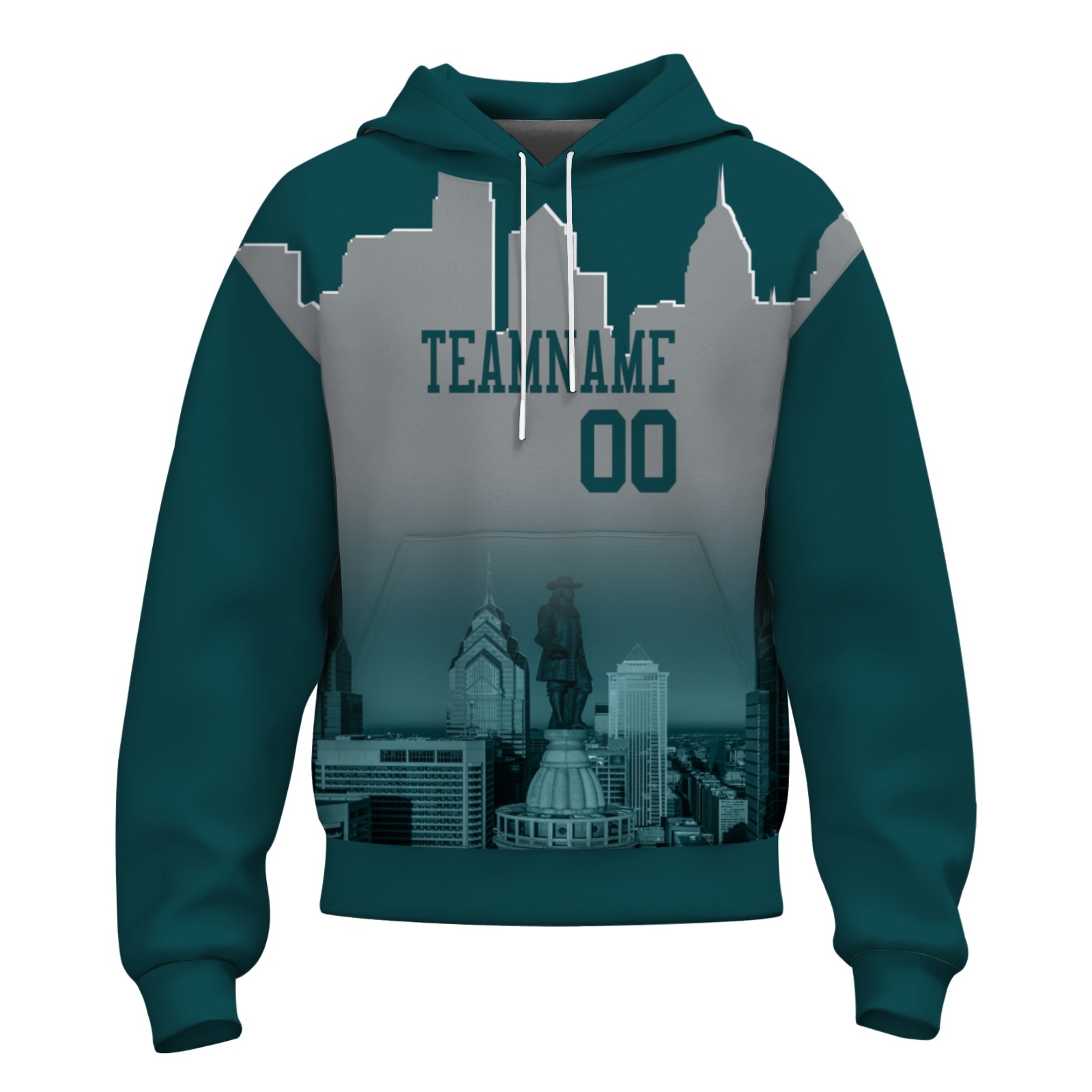 Custom Pine Green Gray City Silhouette Style Fashion Athletic Pullover Sweatshirt Hoodie