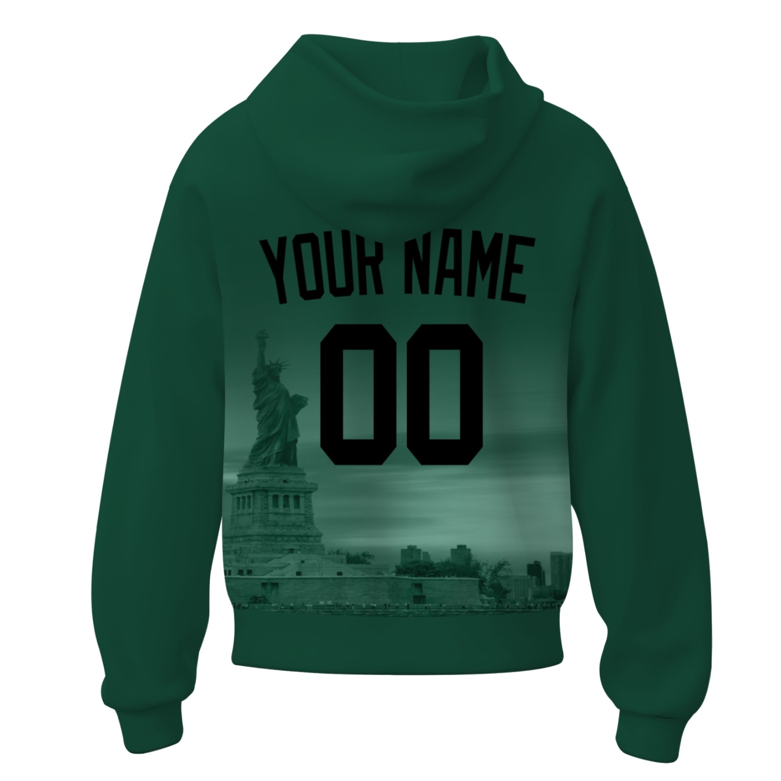 Custom Forest Green Black City Silhouette Style Fashion Athletic Pullover Sweatshirt Hoodie