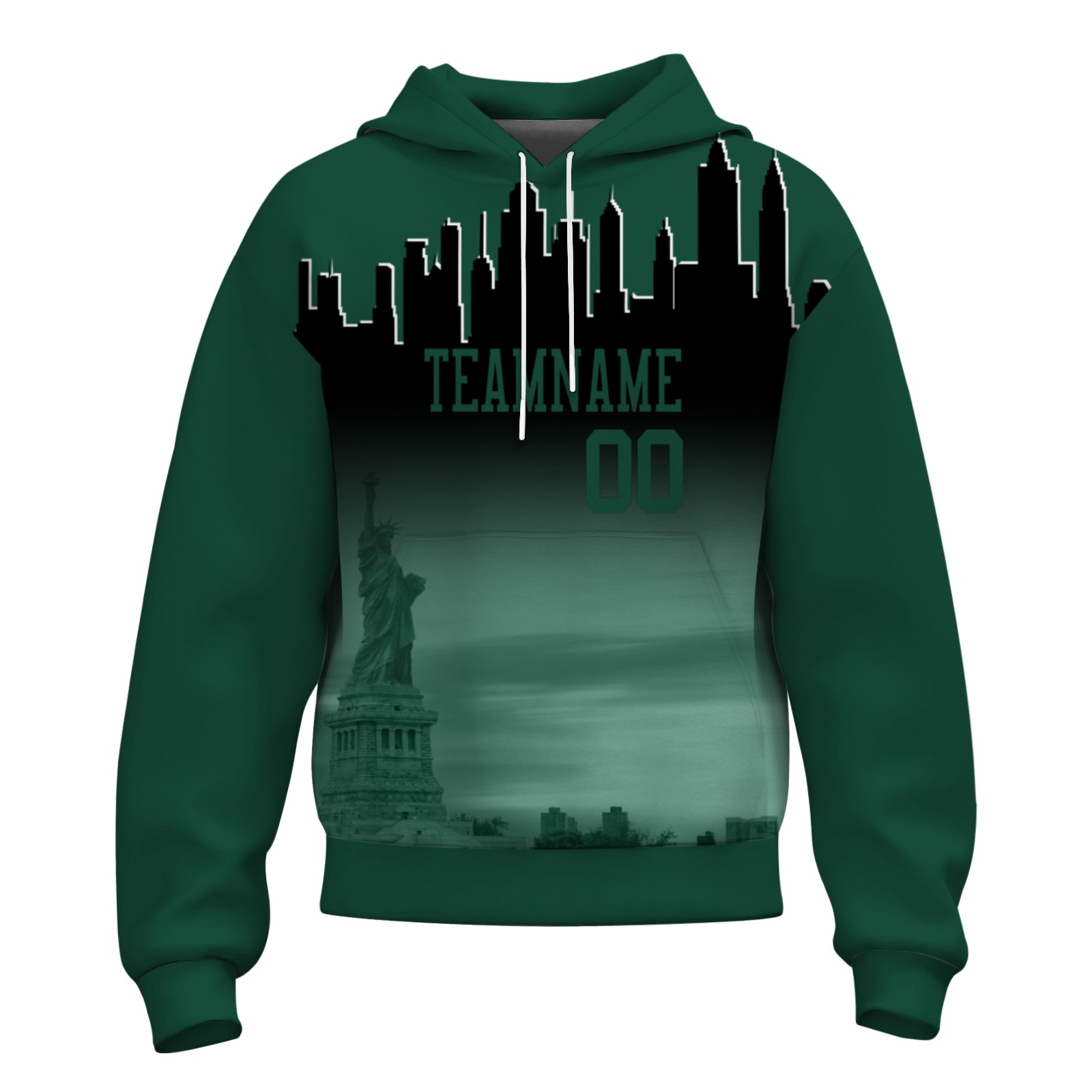 Custom Forest Green Black City Silhouette Style Fashion Athletic Pullover Sweatshirt Hoodie
