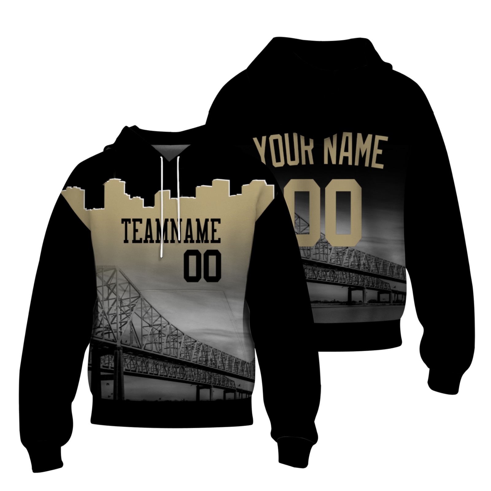 Custom Black Old Gold City Silhouette Style Fashion Athletic Pullover Sweatshirt Hoodie