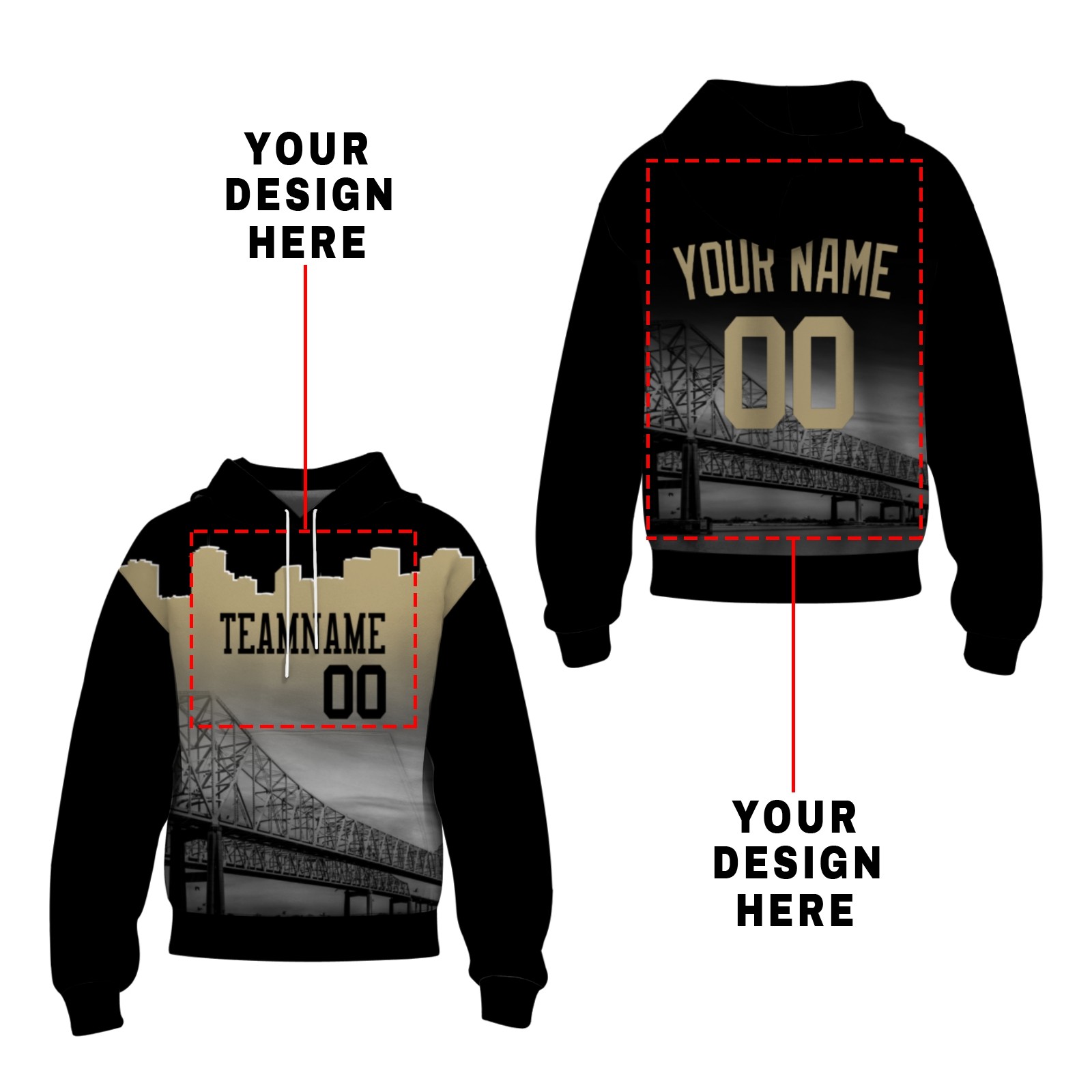 Custom Black Old Gold City Silhouette Style Fashion Athletic Pullover Sweatshirt Hoodie