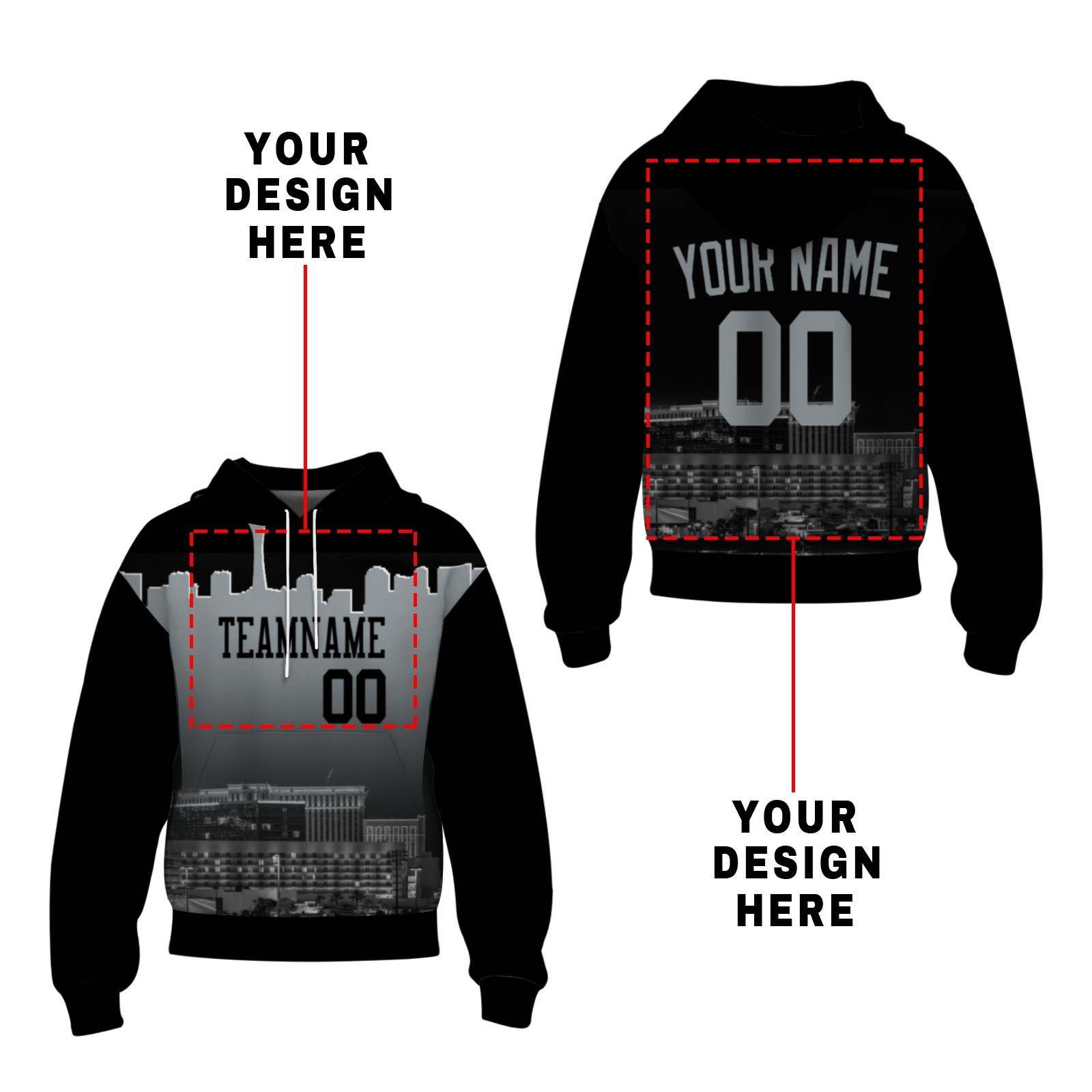 Custom Black Gray City Silhouette Style Fashion Athletic Pullover Sweatshirt Hoodie