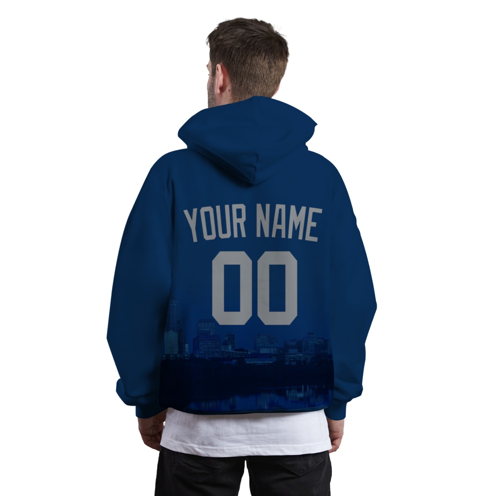 Custom Dark Blue Gray City Silhouette Style Fashion Athletic Pullover Sweatshirt Hoodie