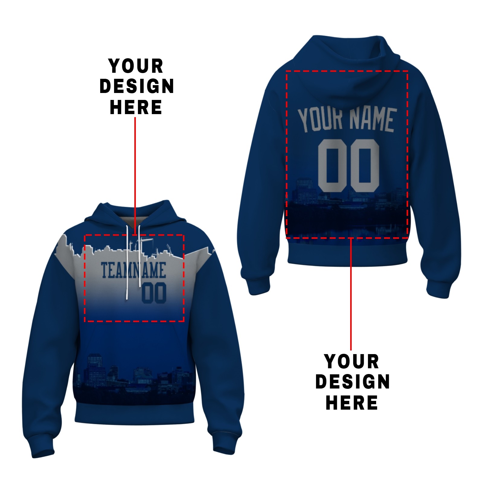 Custom Dark Blue Gray City Silhouette Style Fashion Athletic Pullover Sweatshirt Hoodie