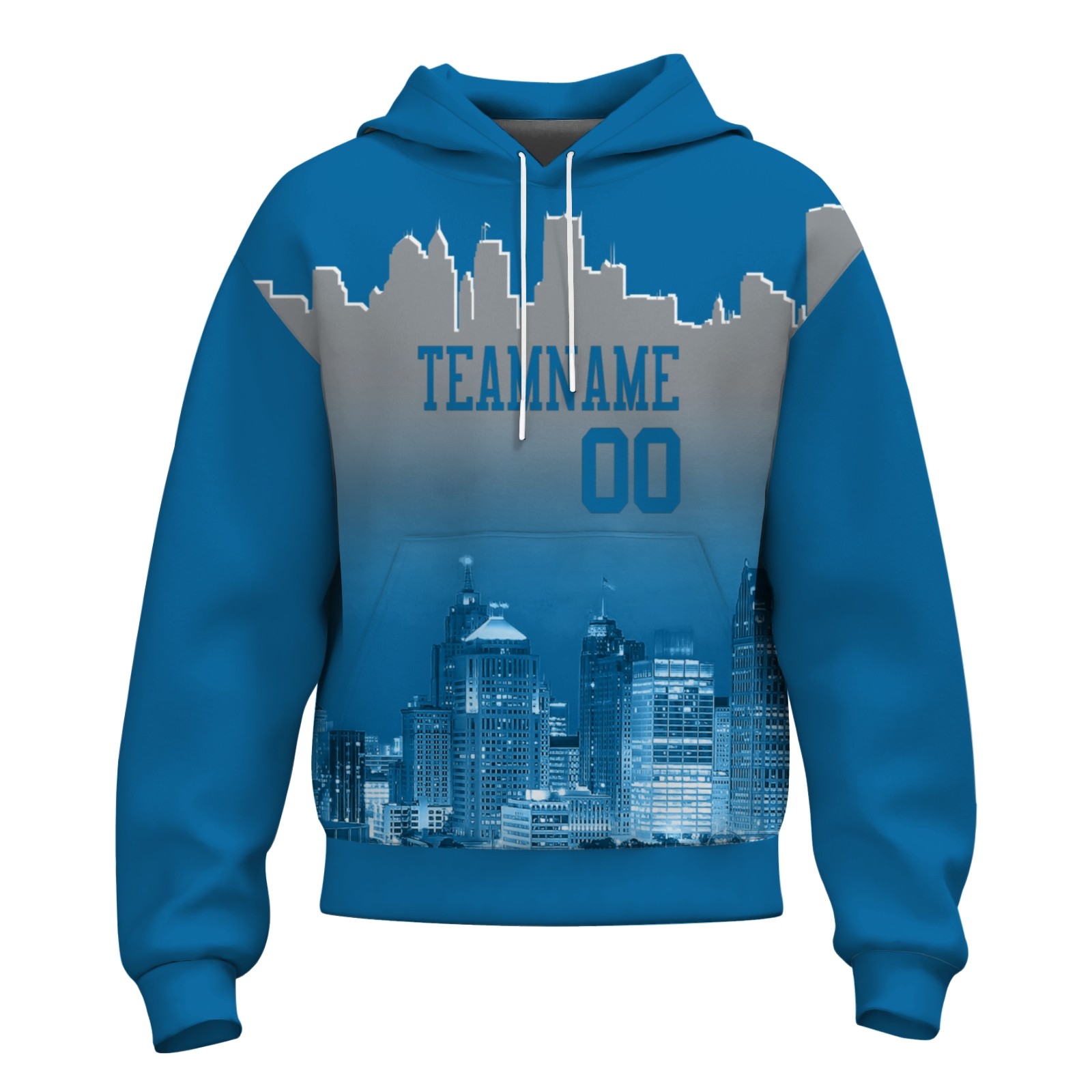 Custom Blue Gray City Silhouette Style Fashion Athletic Pullover Sweatshirt Hoodie