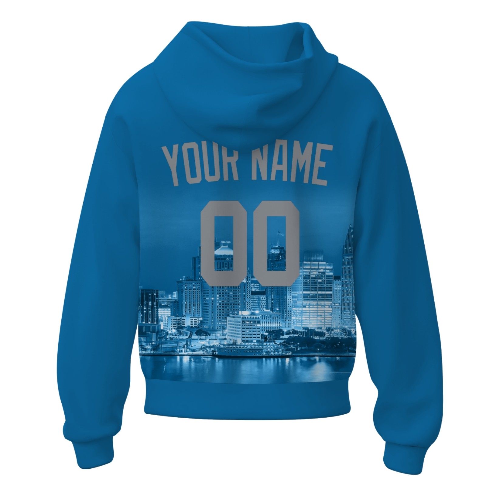 Custom Blue Gray City Silhouette Style Fashion Athletic Pullover Sweatshirt Hoodie