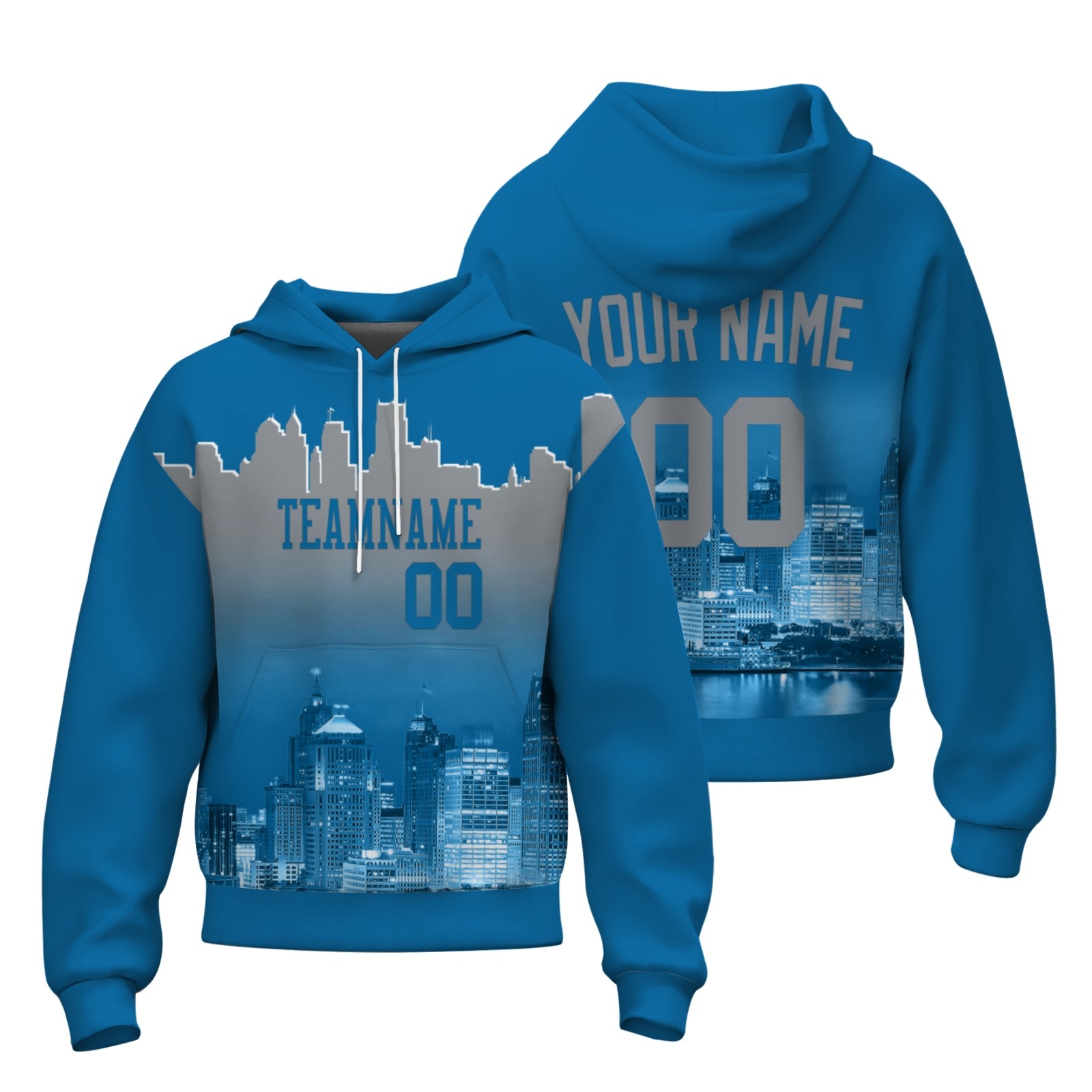 Custom Blue Gray City Silhouette Style Fashion Athletic Pullover Sweatshirt Hoodie