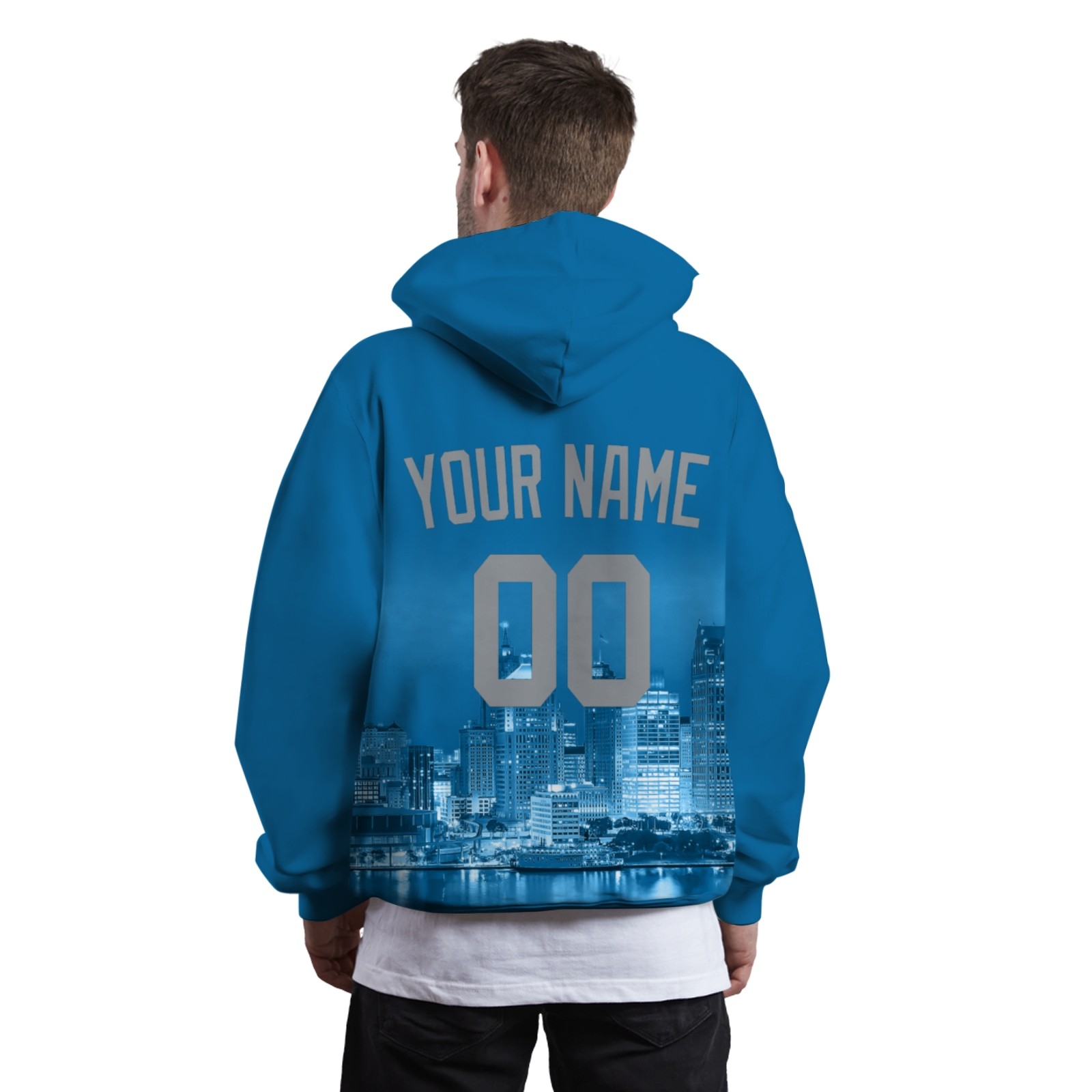 Custom Blue Gray City Silhouette Style Fashion Athletic Pullover Sweatshirt Hoodie