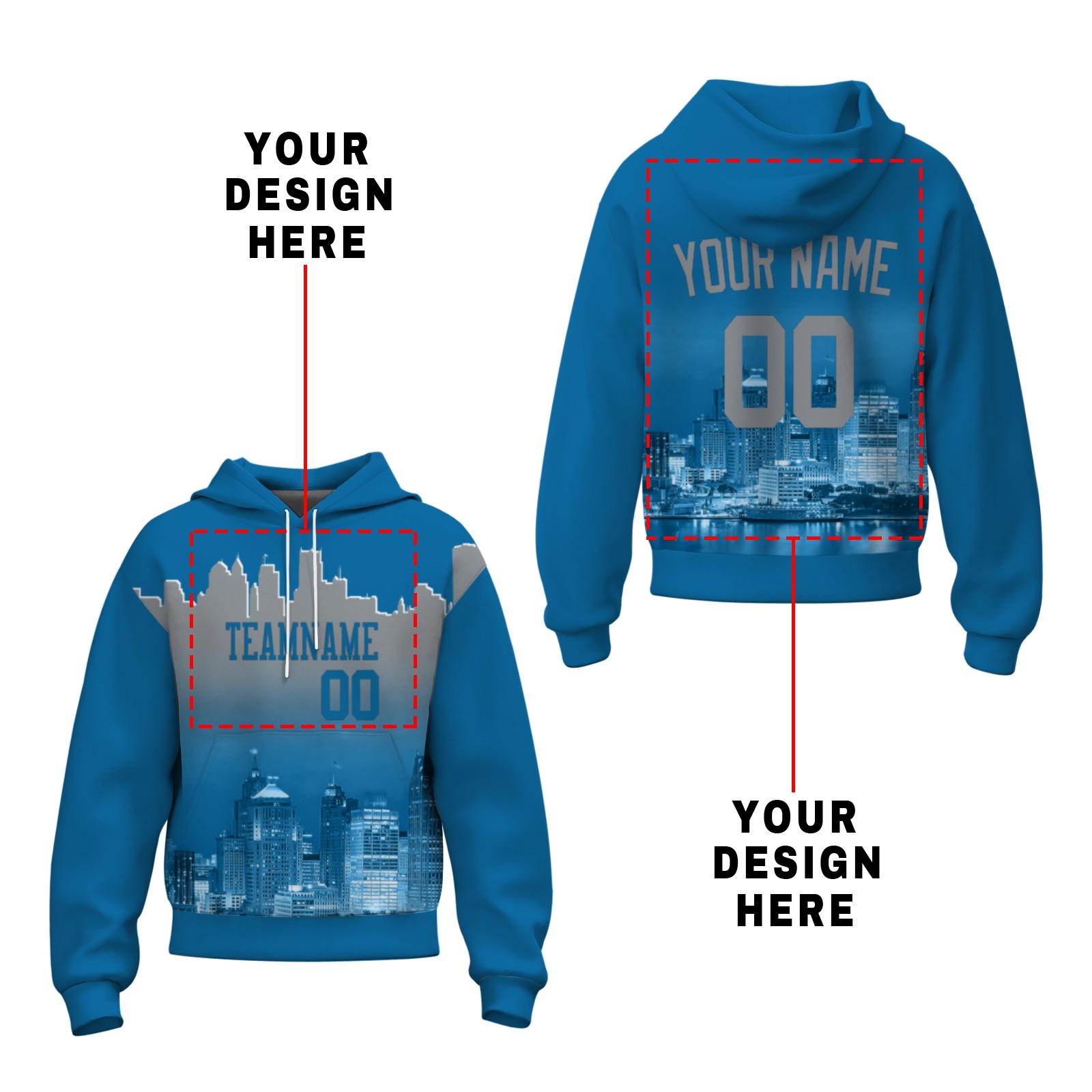 Custom Blue Gray City Silhouette Style Fashion Athletic Pullover Sweatshirt Hoodie