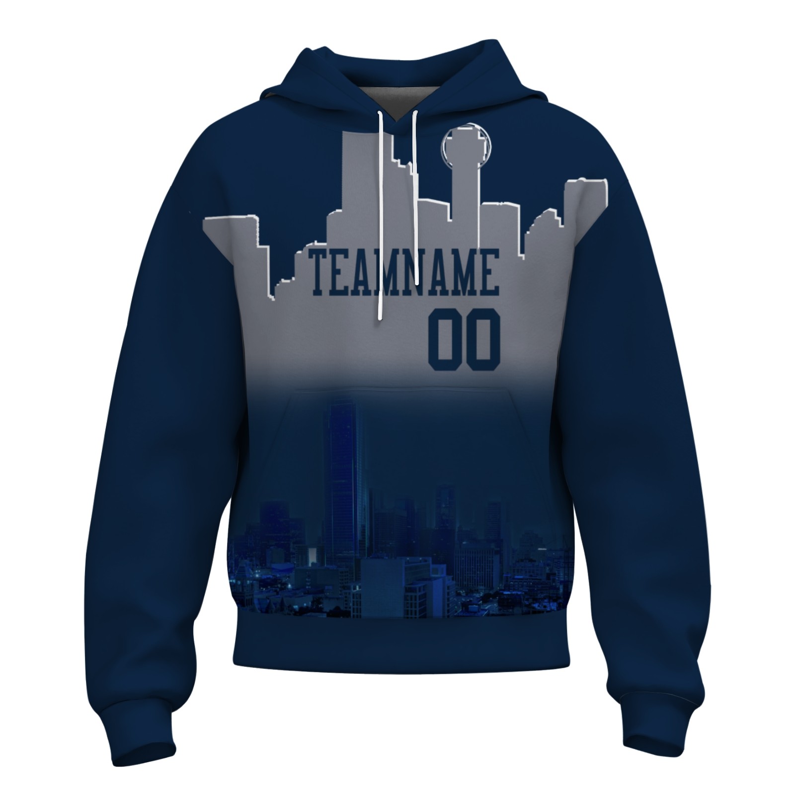 Custom Dark Blue Sliver Gray City Silhouette Style Fashion Athletic Pullover Sweatshirt Hoodie