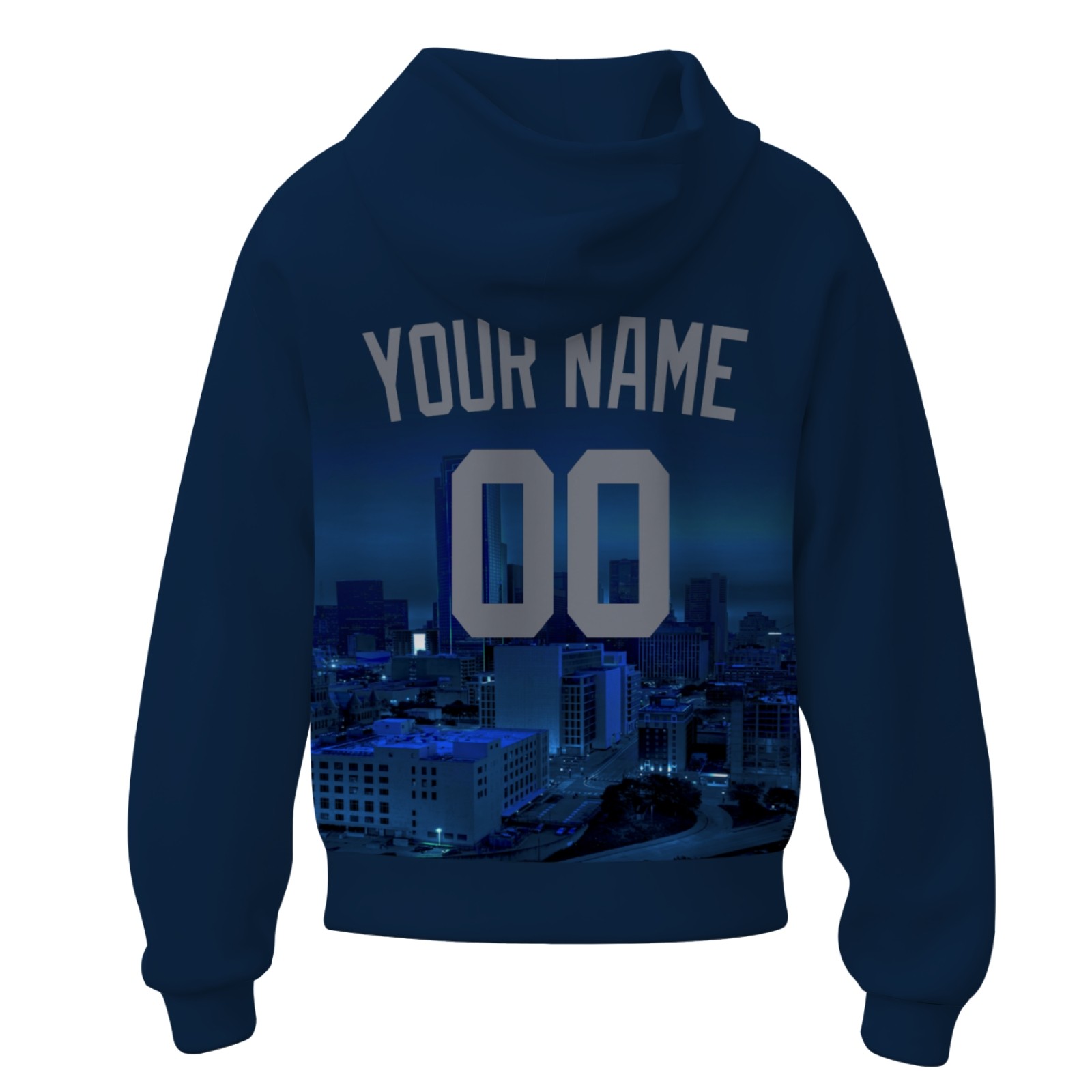 Custom Dark Blue Sliver Gray City Silhouette Style Fashion Athletic Pullover Sweatshirt Hoodie