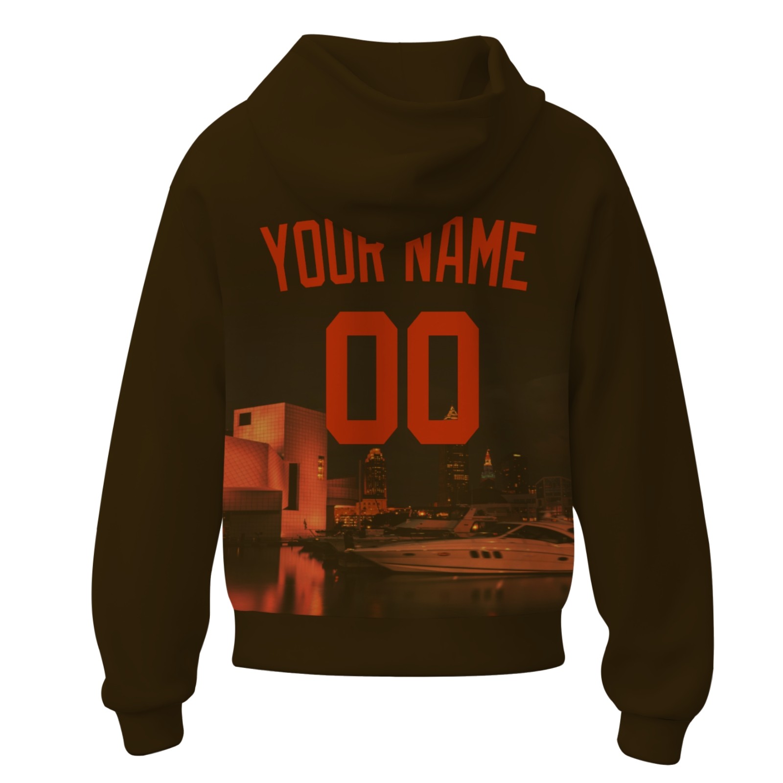 Custom Sepia Red City Silhouette Style Fashion Athletic Pullover Sweatshirt Hoodie