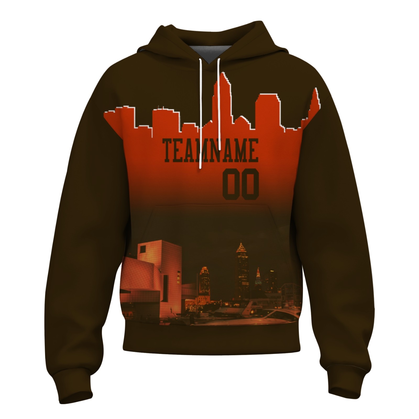 Custom Sepia Red City Silhouette Style Fashion Athletic Pullover Sweatshirt Hoodie
