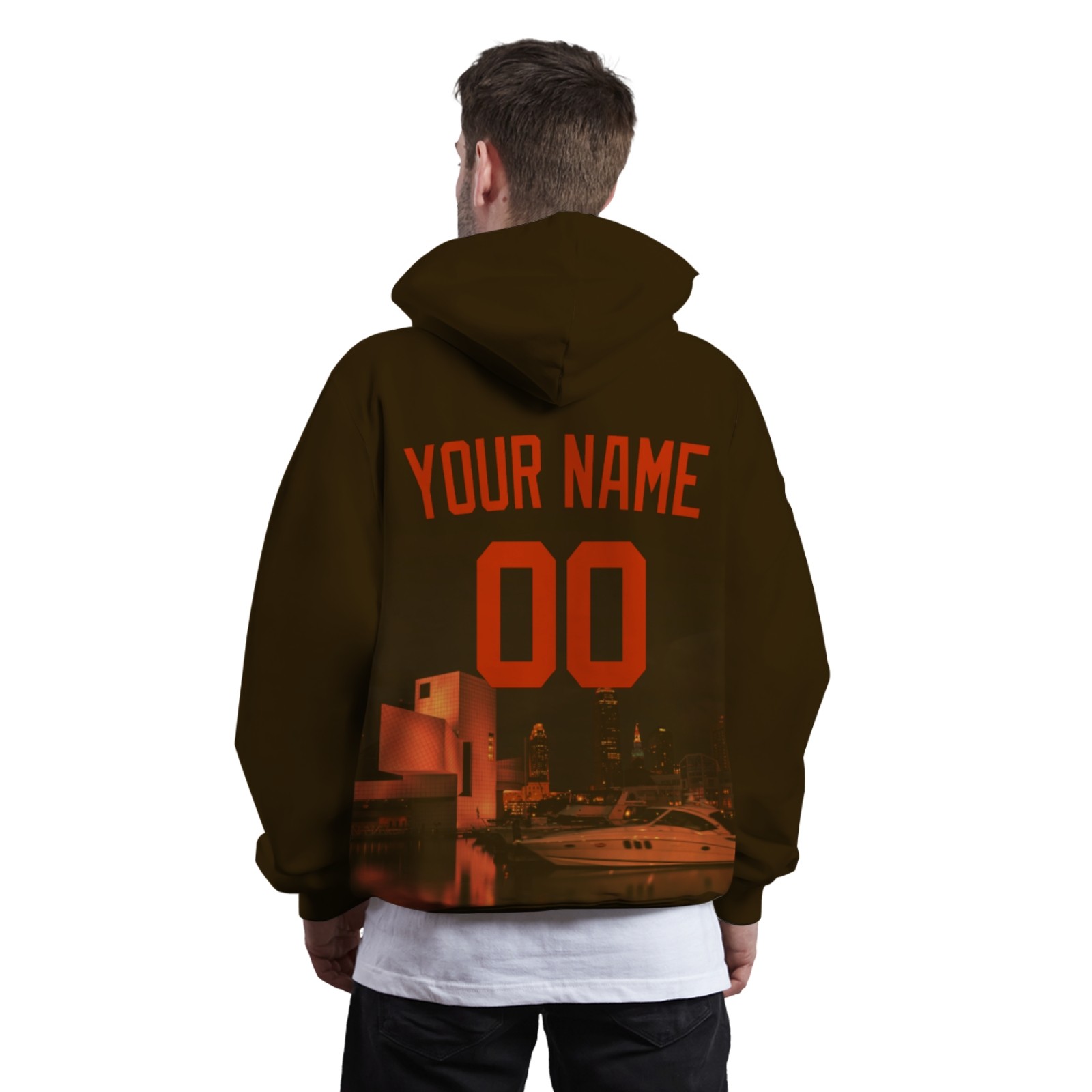 Custom Sepia Red City Silhouette Style Fashion Athletic Pullover Sweatshirt Hoodie