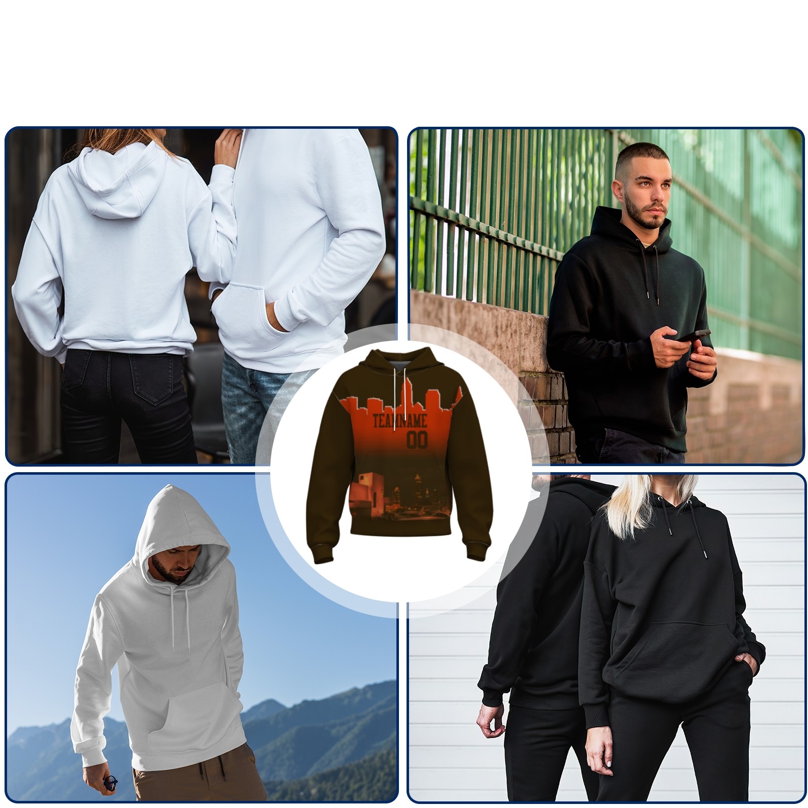 Custom Sepia Red City Silhouette Style Fashion Athletic Pullover Sweatshirt Hoodie