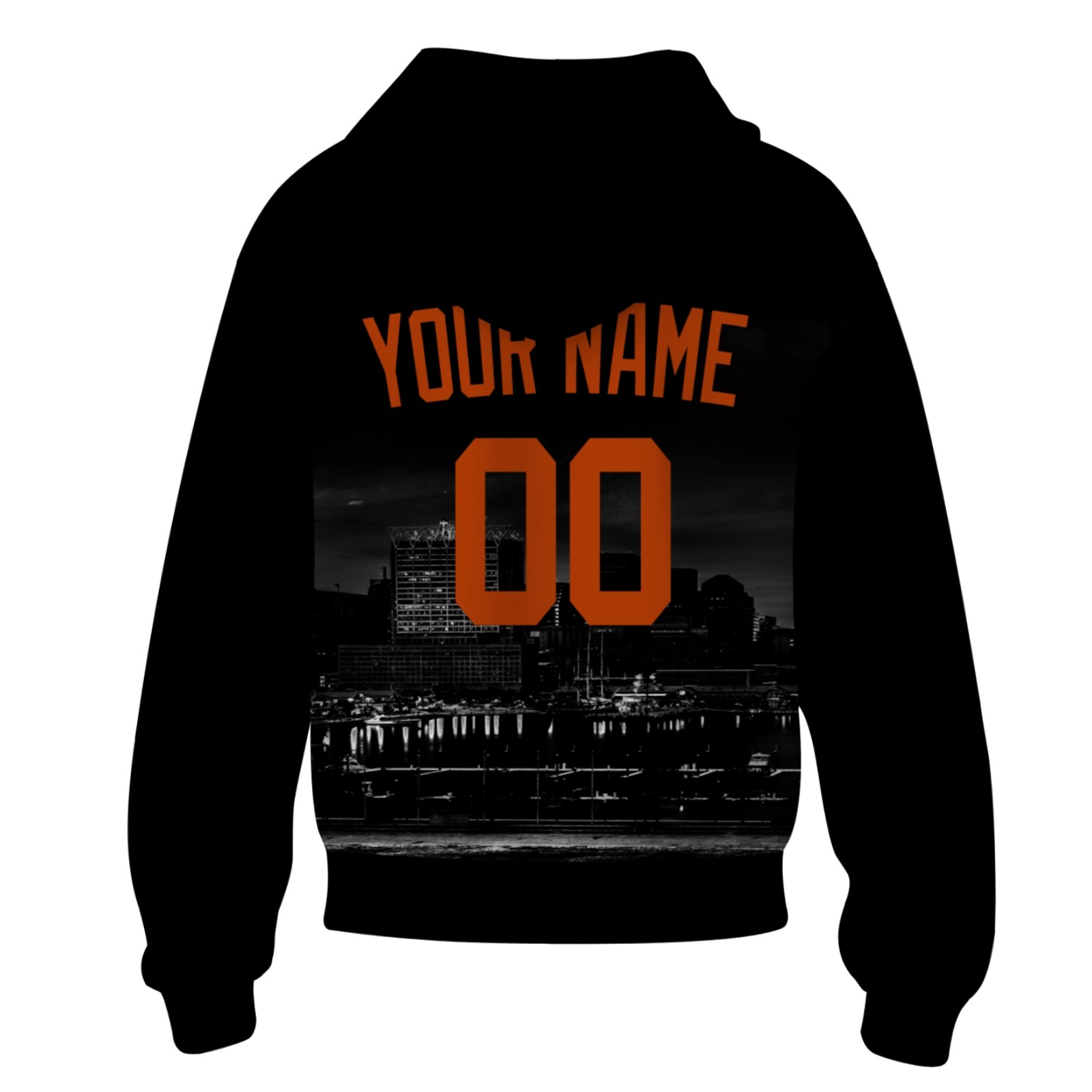 Custom Black Orange City Silhouette Style Fashion Athletic Pullover Sweatshirt Hoodie