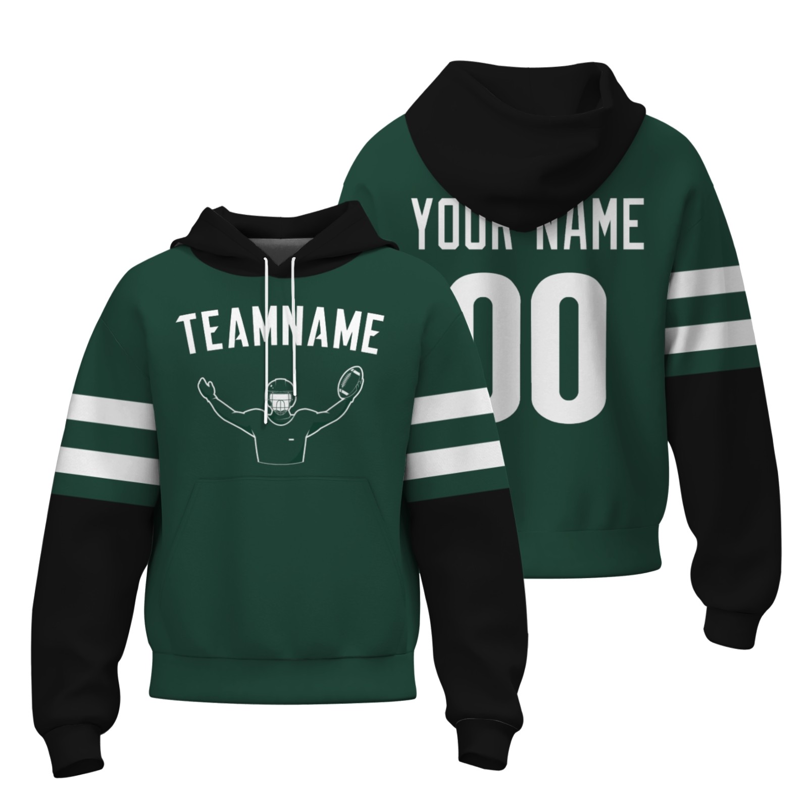 Custom Pine Green White Rugby Style Fashion Athletic Pullover Sweatshirt Hoodie