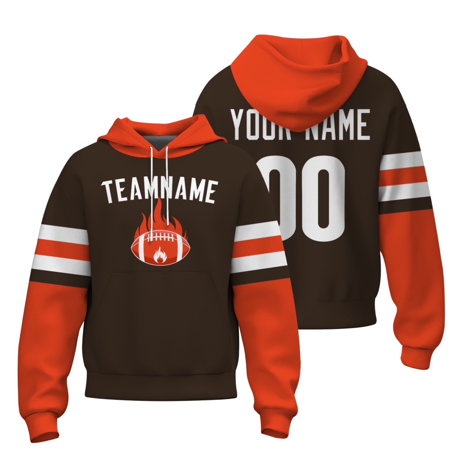 Custom Orange Brown White Rugby Style Fashion Athletic Pullover Sweatshirt Hoodie
