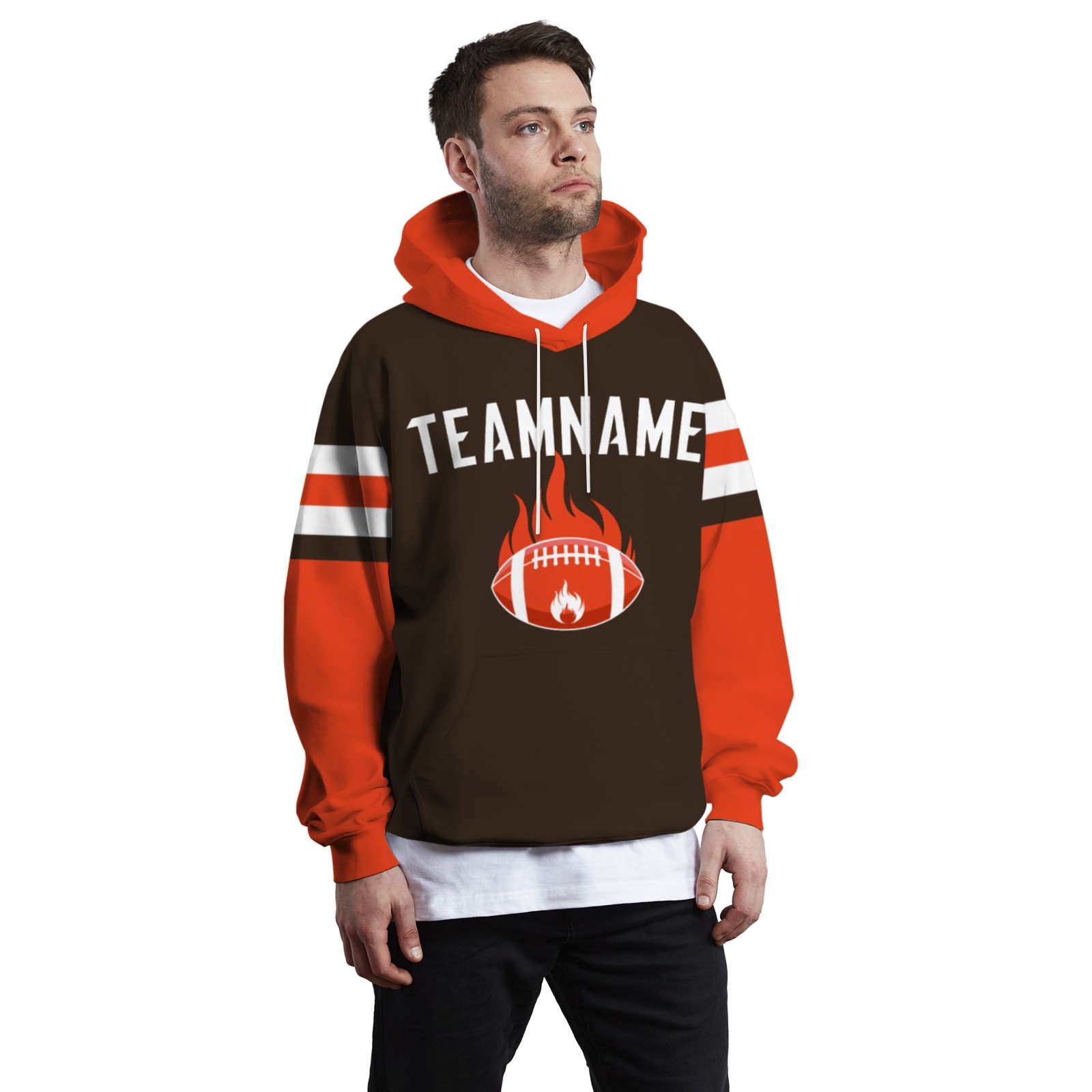Custom Orange Brown White Rugby Style Fashion Athletic Pullover Sweatshirt Hoodie