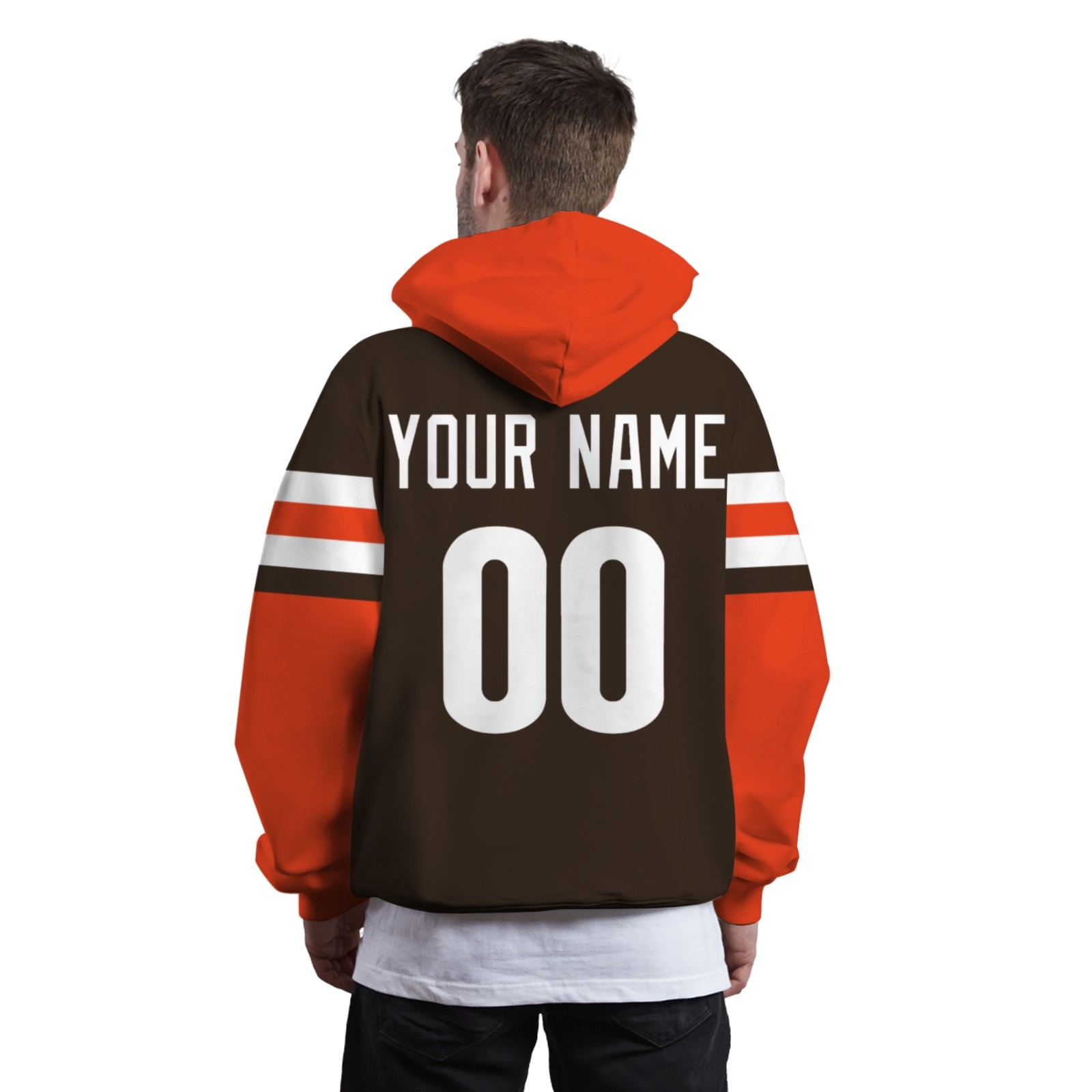 Custom Orange Brown White Rugby Style Fashion Athletic Pullover Sweatshirt Hoodie