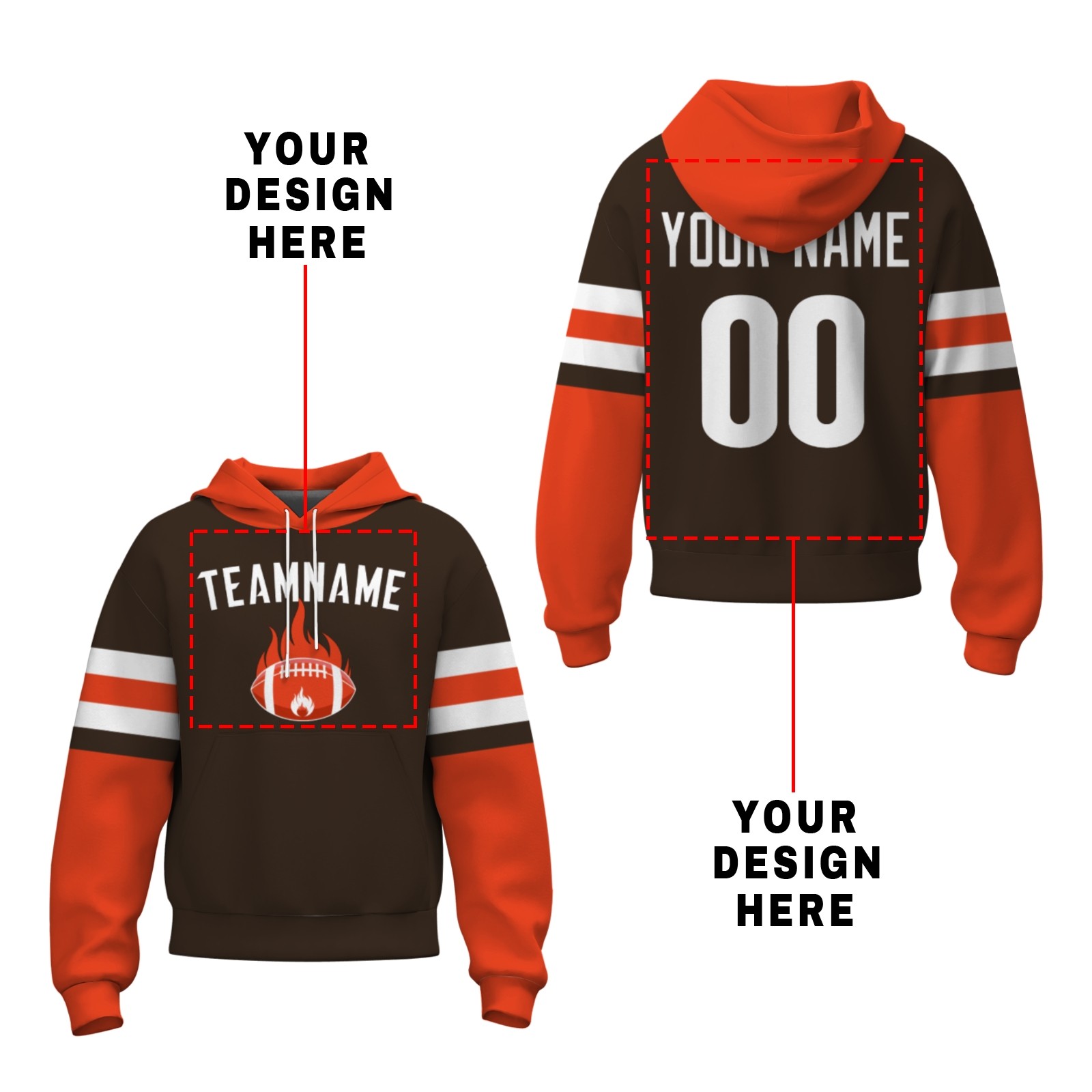 Custom Orange Brown White Rugby Style Fashion Athletic Pullover Sweatshirt Hoodie