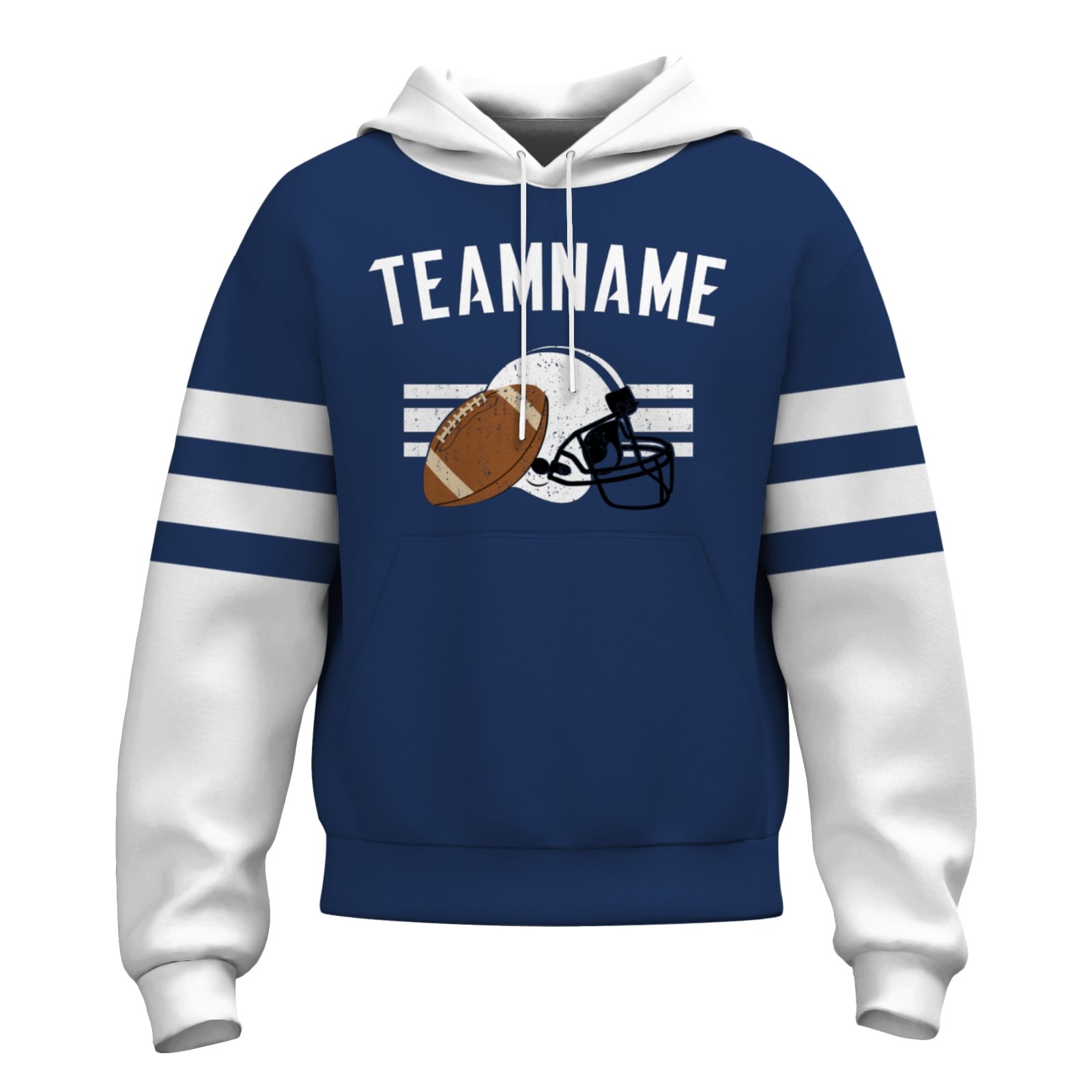 Custom Navy Blue White Rugby Style Fashion Athletic Pullover Sweatshirt Hoodie