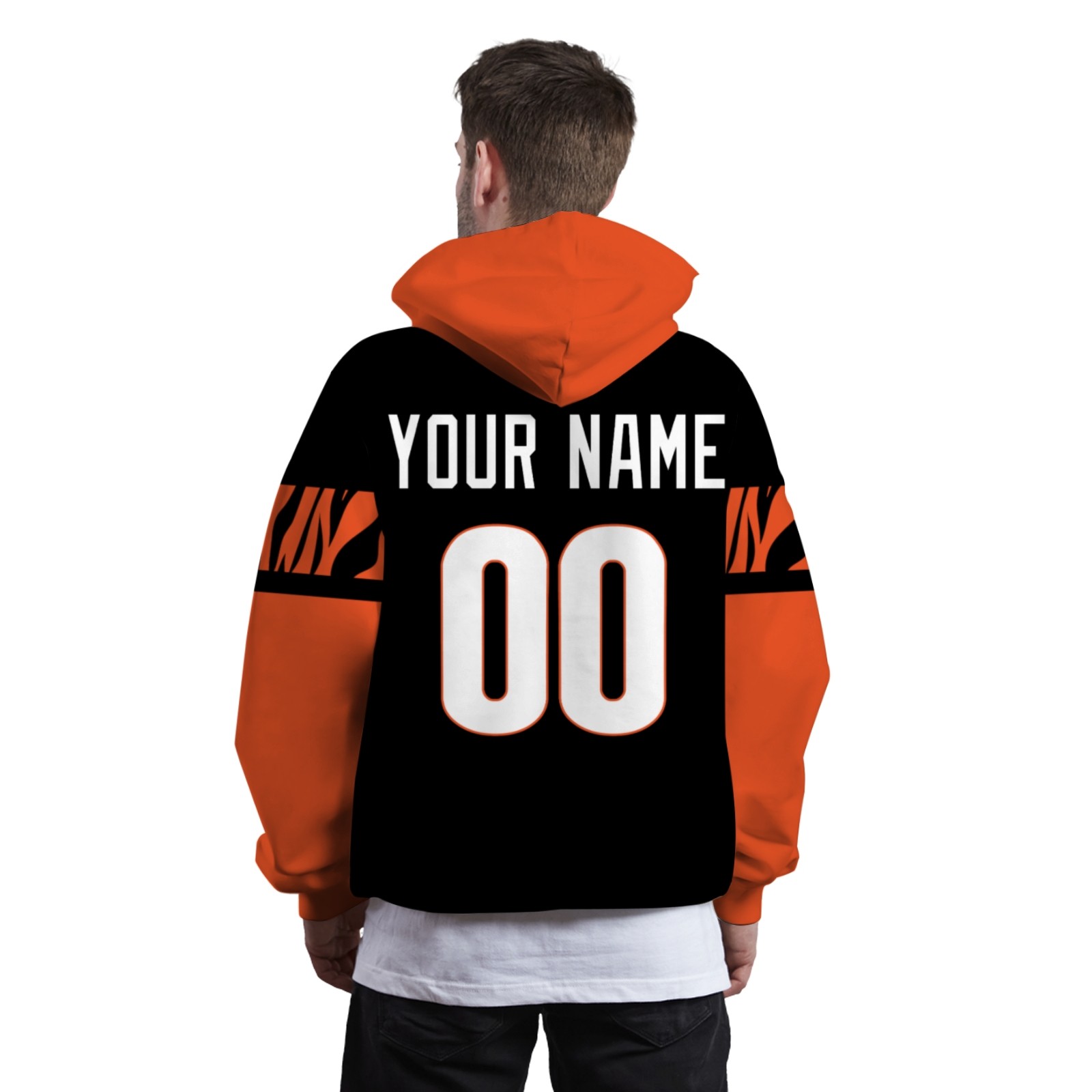 Custom Black White-Orange Rugby Style Fashion Athletic Pullover Sweatshirt Hoodie