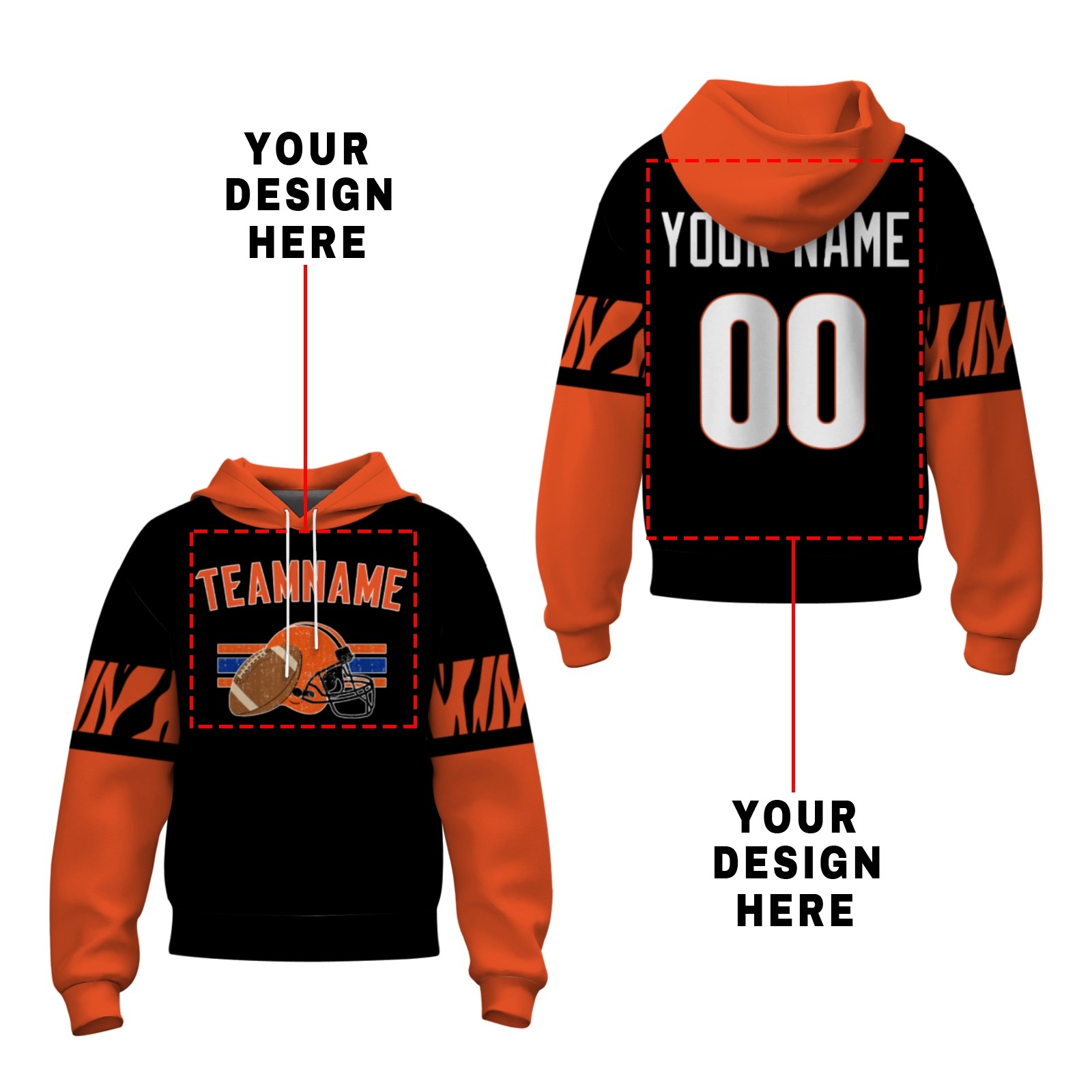 Custom Black White-Orange Rugby Style Fashion Athletic Pullover Sweatshirt Hoodie