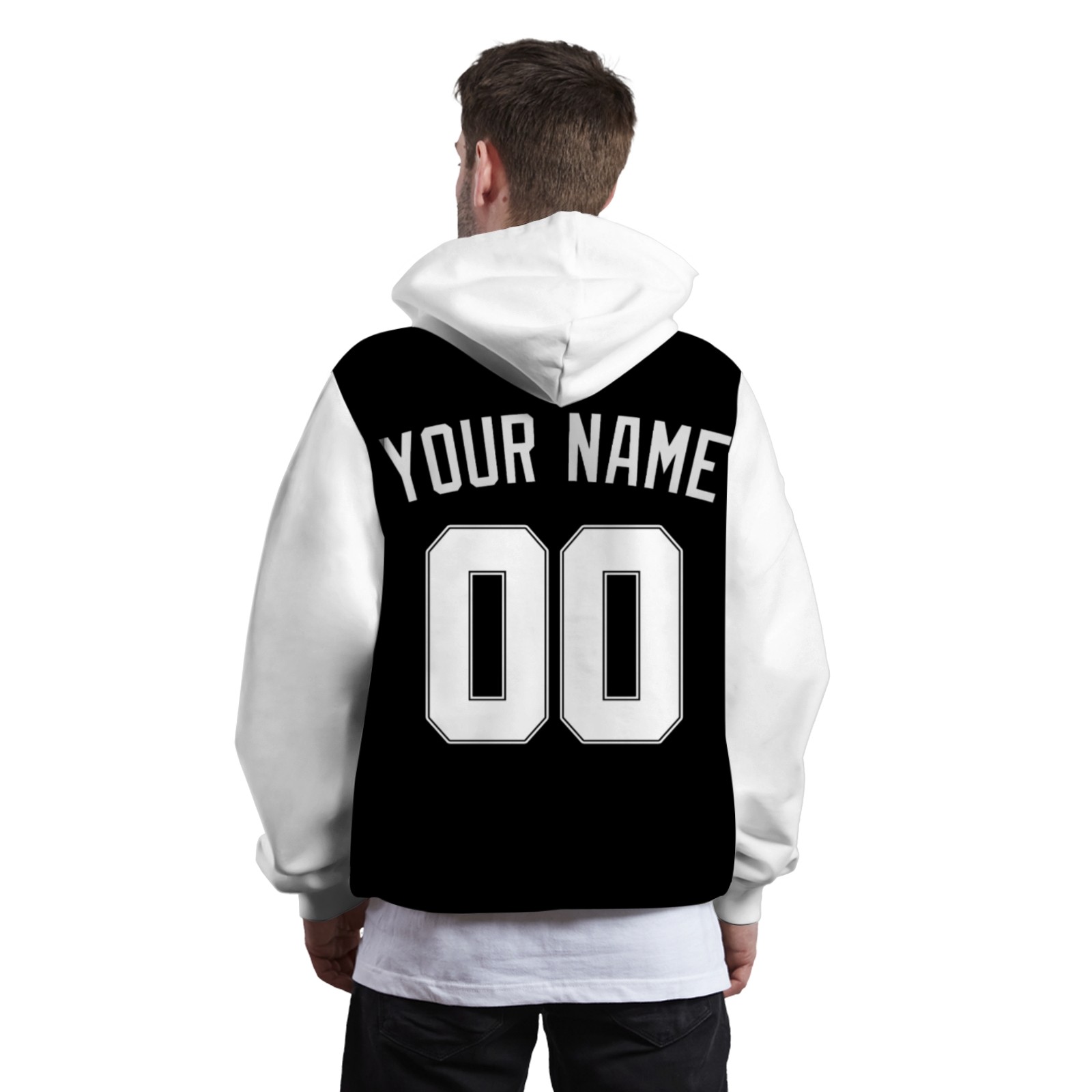 Custom Black White-Black Classic Style Sweatshirt Pullover Hoodie with Raglan Sleeves