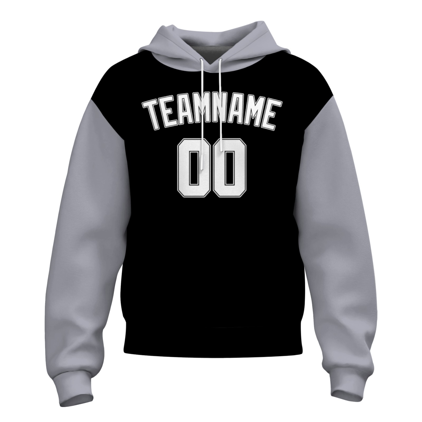 Custom Black Gray White-Black Classic Style Sweatshirt Pullover Hoodie with Raglan Sleeves