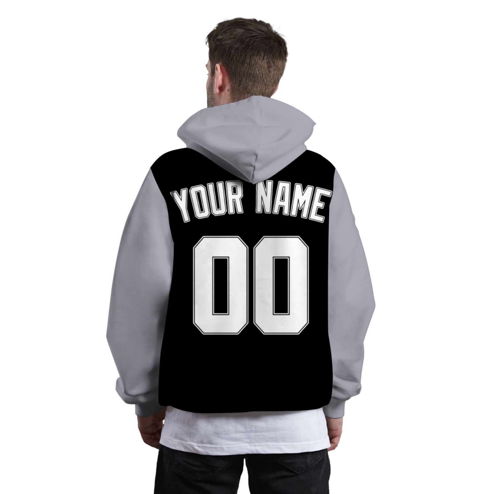 Custom Black Gray White-Black Classic Style Sweatshirt Pullover Hoodie with Raglan Sleeves