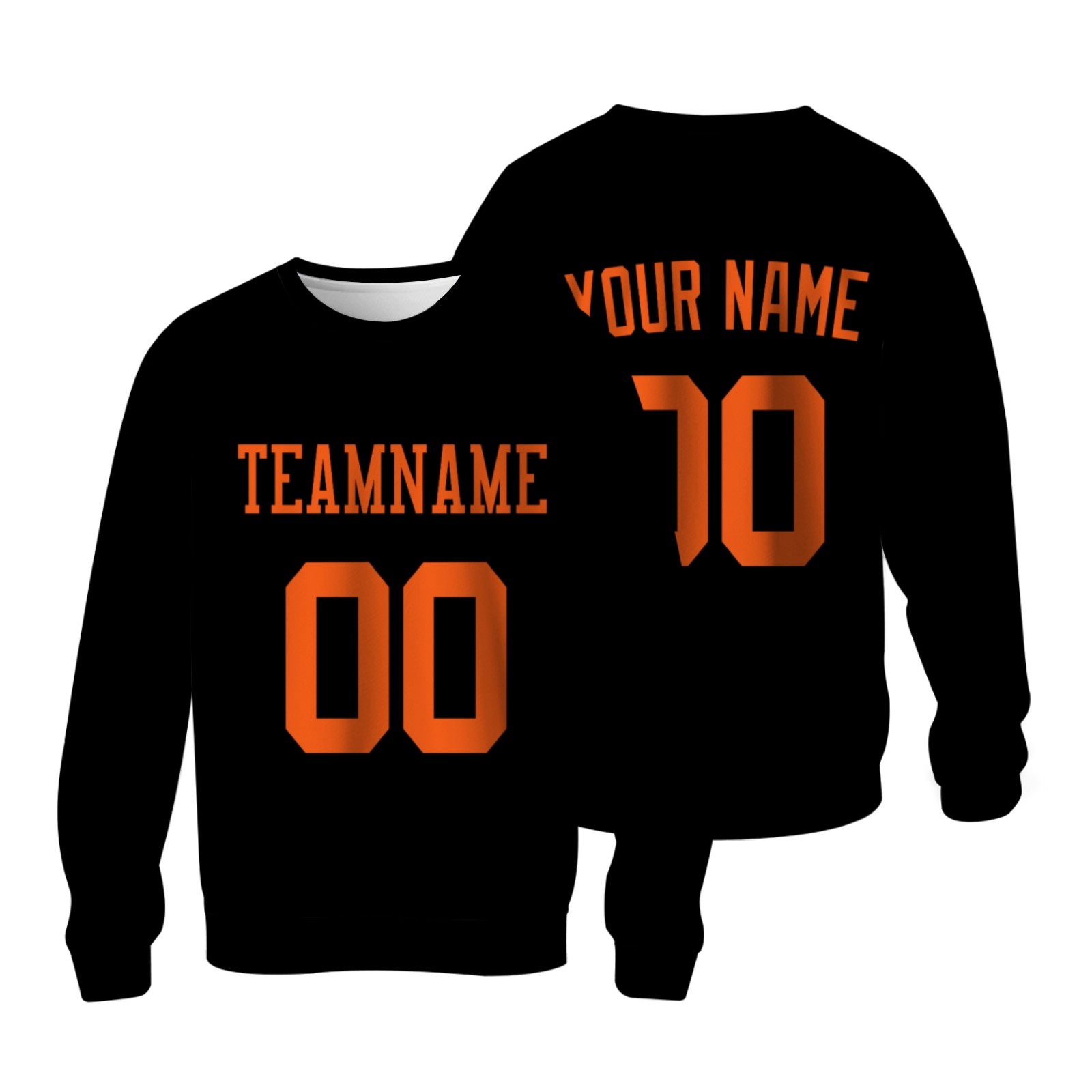 Custom Black Orange Personalized Fashion Crew Neck Pullover