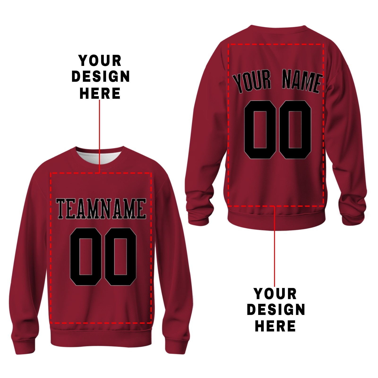 Custom Maroon Black-White Personalized Fashion Crew Neck Pullover