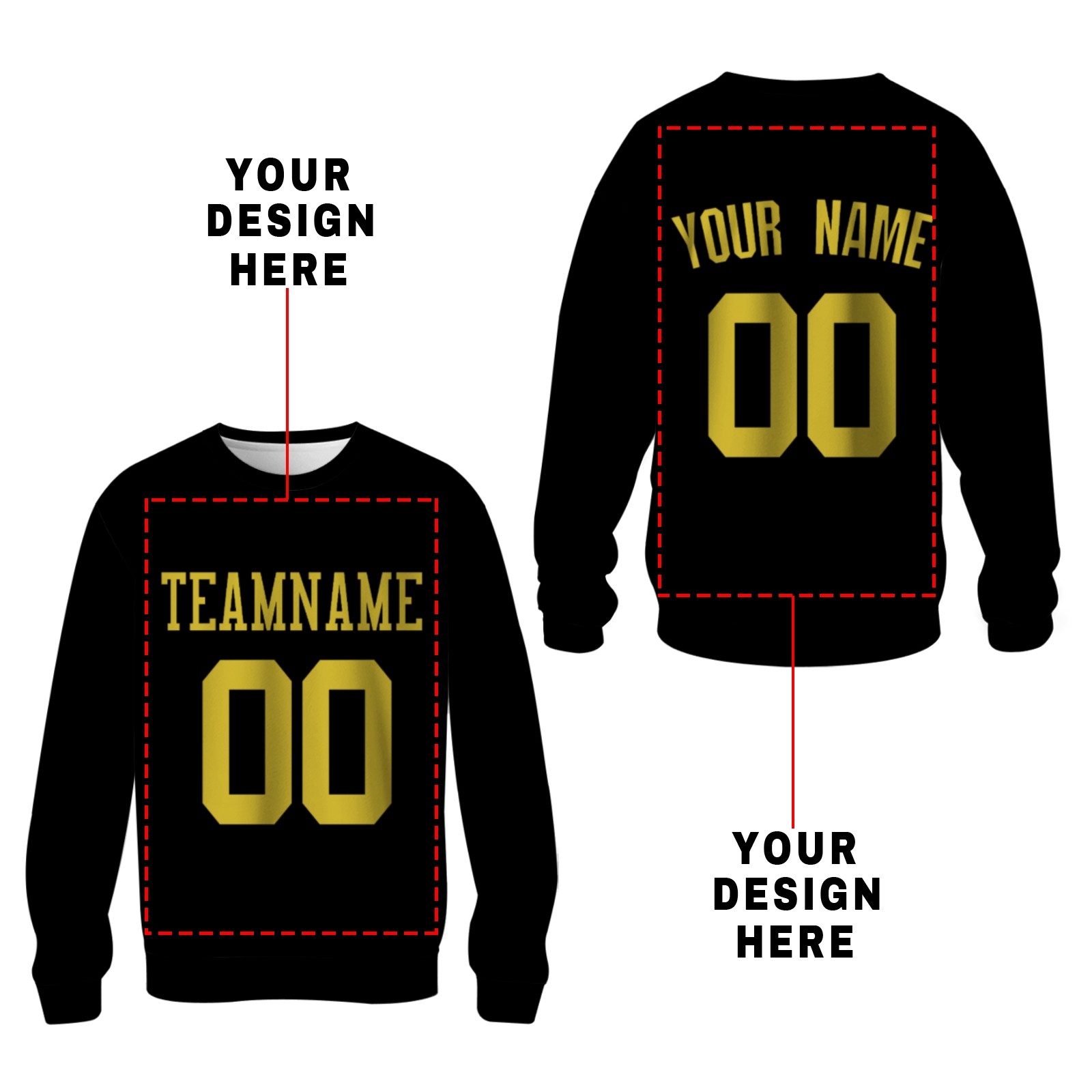 Custom Black Yellow Personalized Fashion Crew Neck Pullover